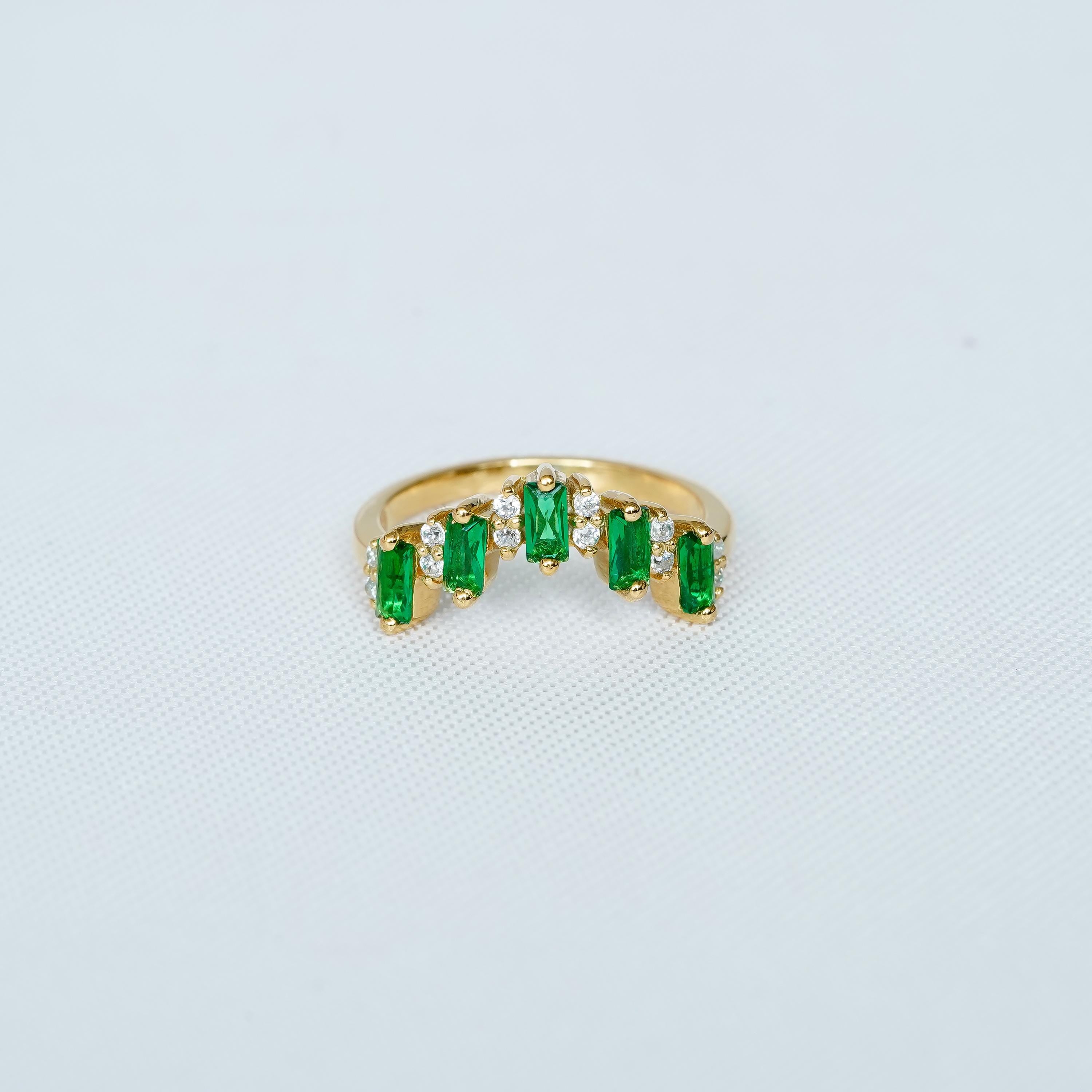 Curved Emerald Band For Women 925 Sterling Silver With Moissanites Wedding Green Stackable Eternity Matching Anniversary Gift Dainty Band