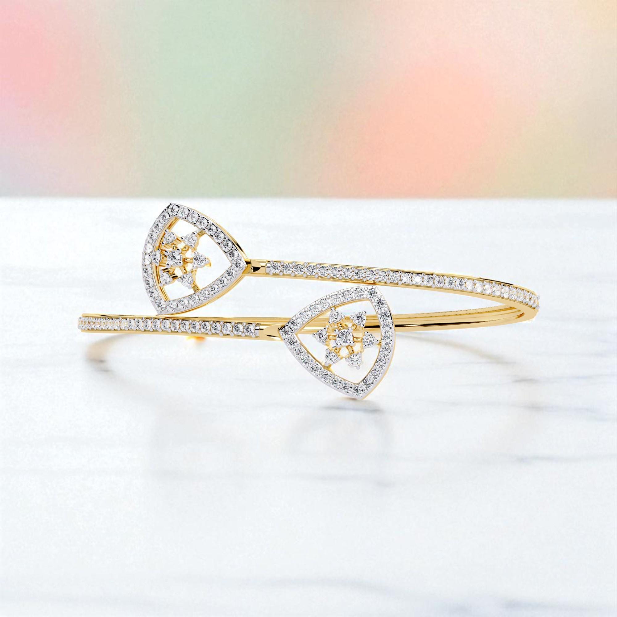 Moissanite Bangle Bracelet For Women Handmade 925 Sterling Silver 7.5 inch Bridal Anniversary Gift Luxury Minimalist Bypass Cuff Bracelet