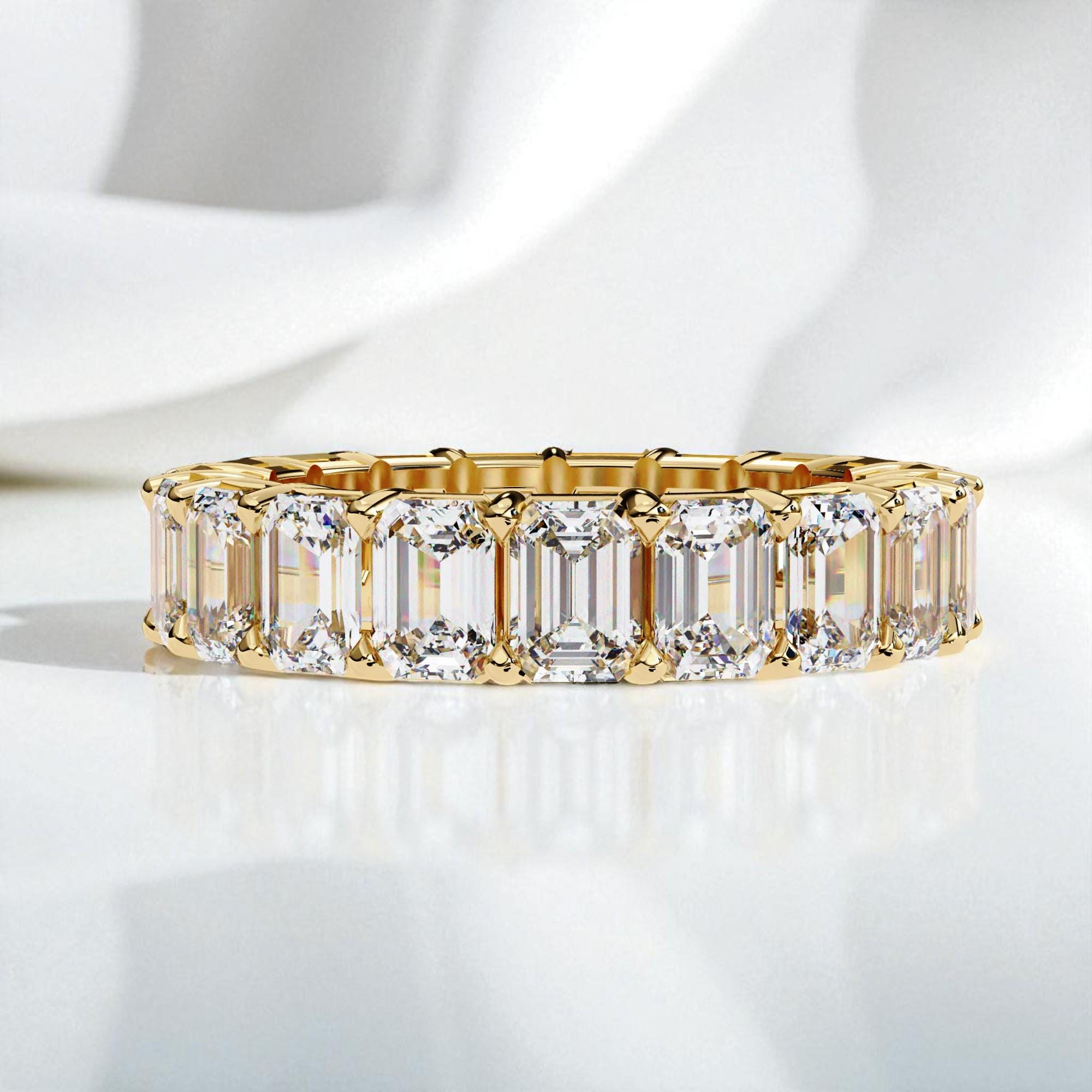 Moissanite Full Eternity Band Emerald Cut 925 Sterling Silver Stacking Proposal Anniversary Gift Bridal Matching Wedding Ring Band For Women