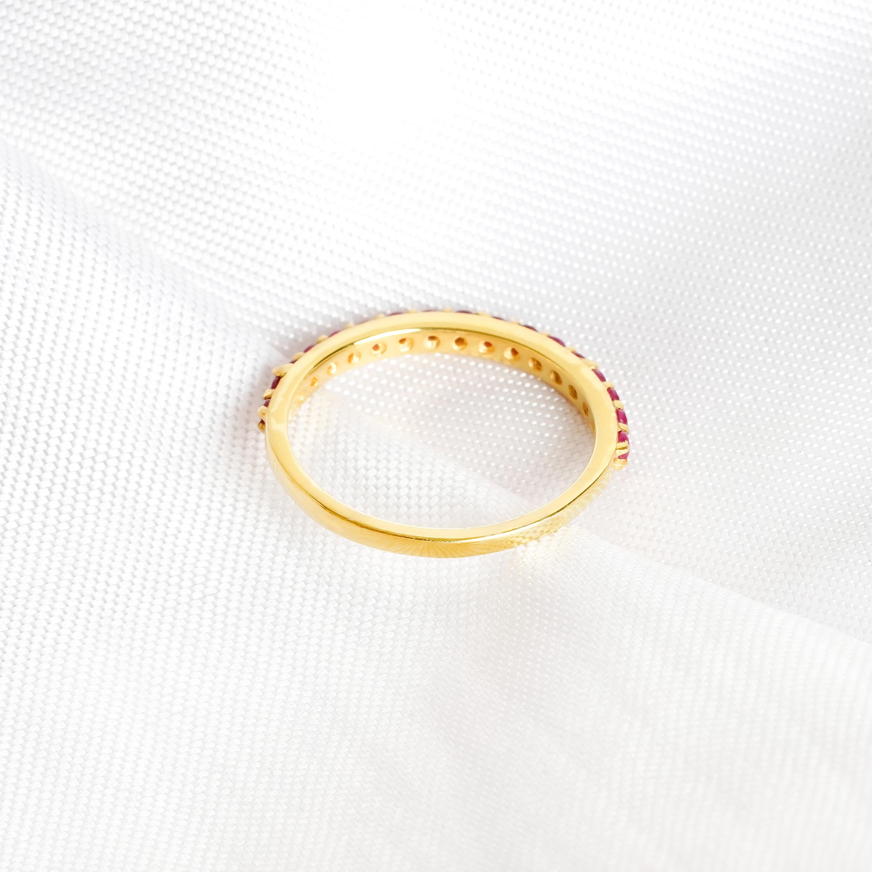 Ruby Half Eternity Band For Women 925 Sterling Silver Stackable Pink Wedding Bridal Anniversary Gift Delicate Minimalist Pave Dainty Band