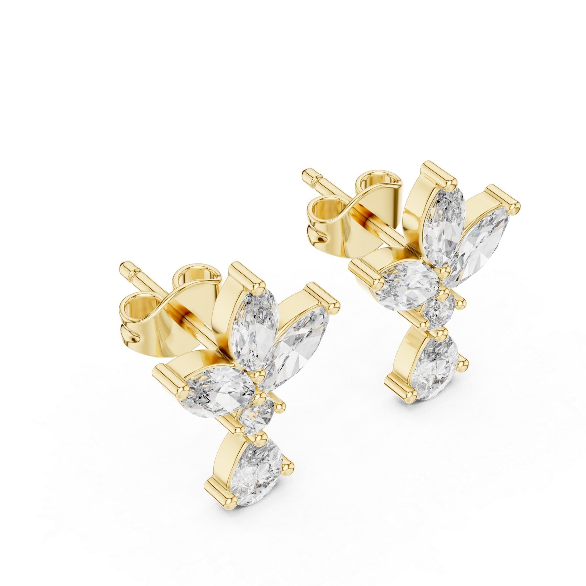 Statement Stud Earrings For Women 925 Sterling Silver Marquise Drop Pushback Minimalist Dainty Long Crown Bridal Anniversary Gift For Her