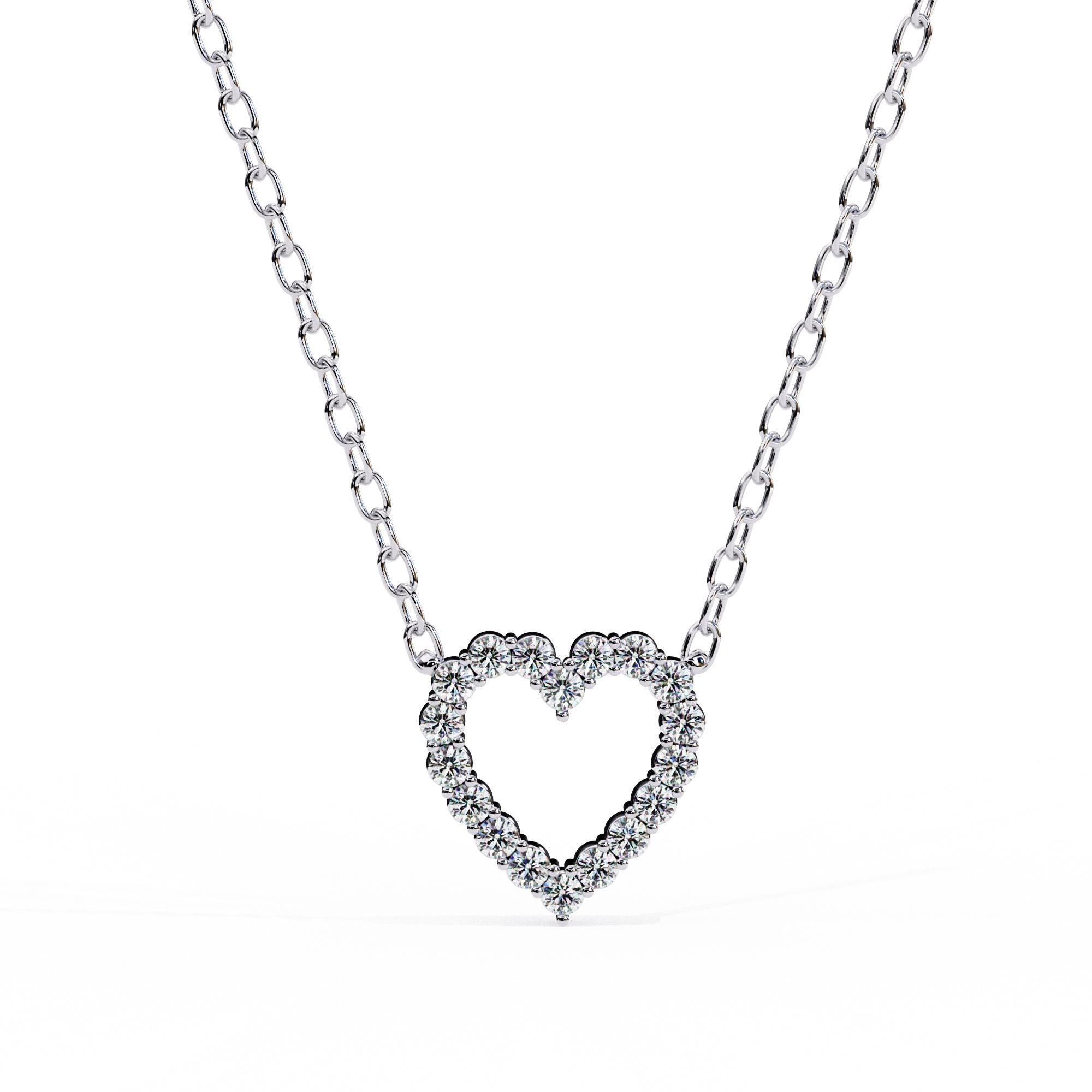 Heart Shaped Pendant Necklace For Women 925 Sterling Silver Pave Set Moissanite 18" Link Chain Minimalist Dainty Necklace Love Gift For Her