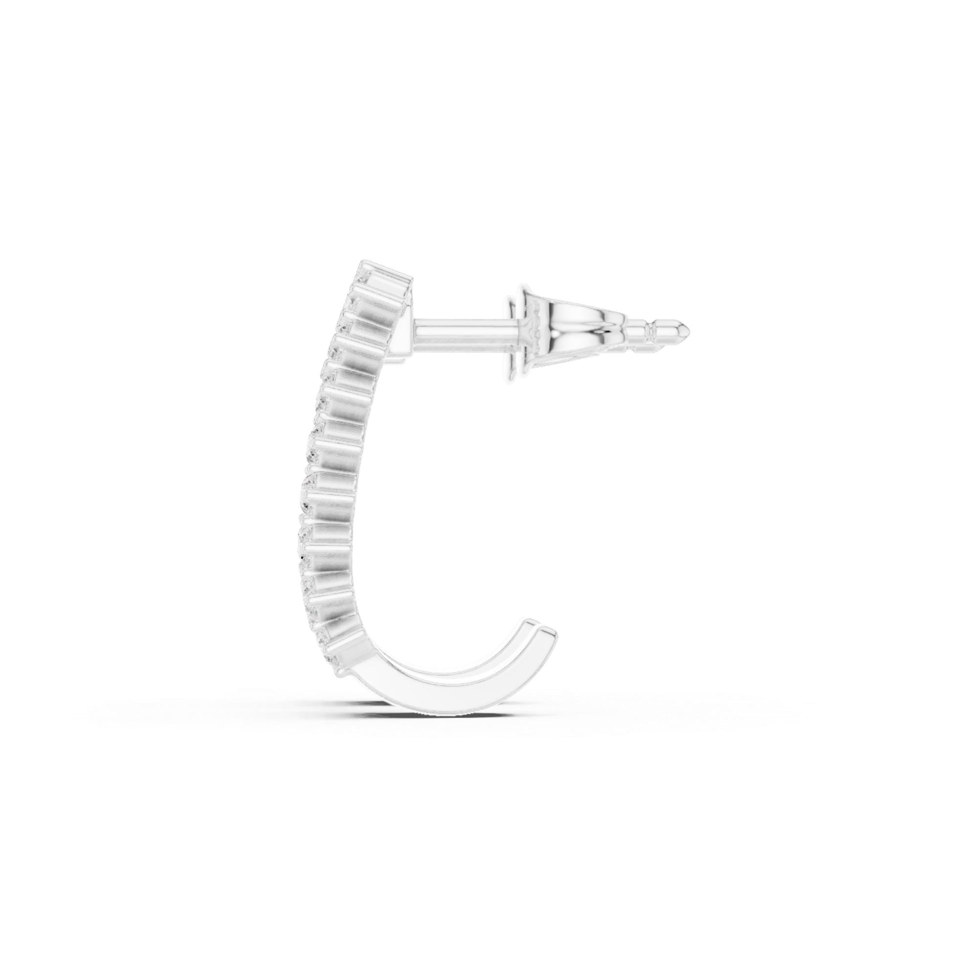 Half Hoop Stud Earrings Moissanite For Women 925 Sterling Silver Push Back Minimalist Dainty 3 Row Pave Set Bridal Anniversary Gift For Her