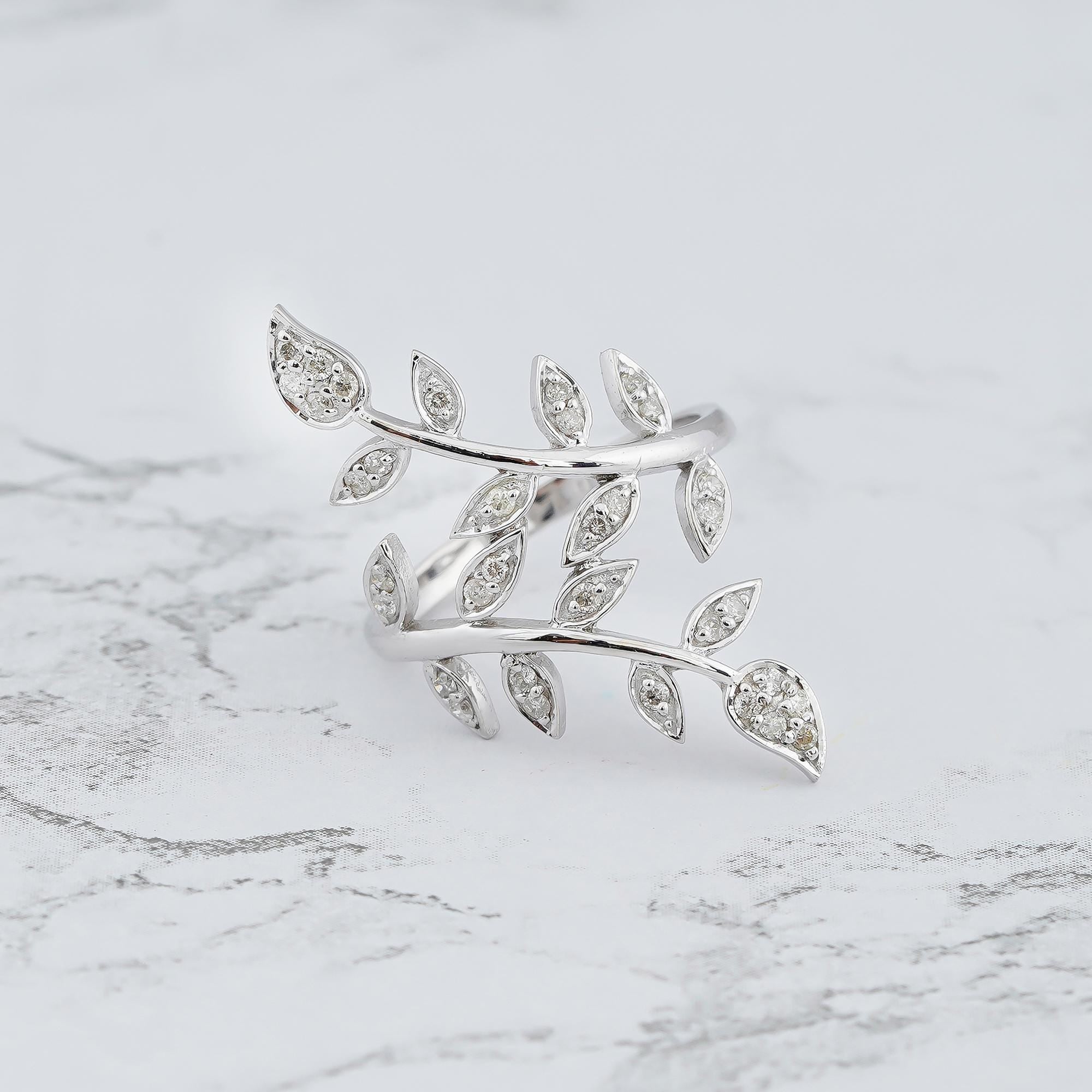 Leaf Diamond Ring 925 Sterling Silver Nature Inspired Foliage Anniversary Band Delicate Olive Leaf Vine Ring Unique Botanical Gift For Women