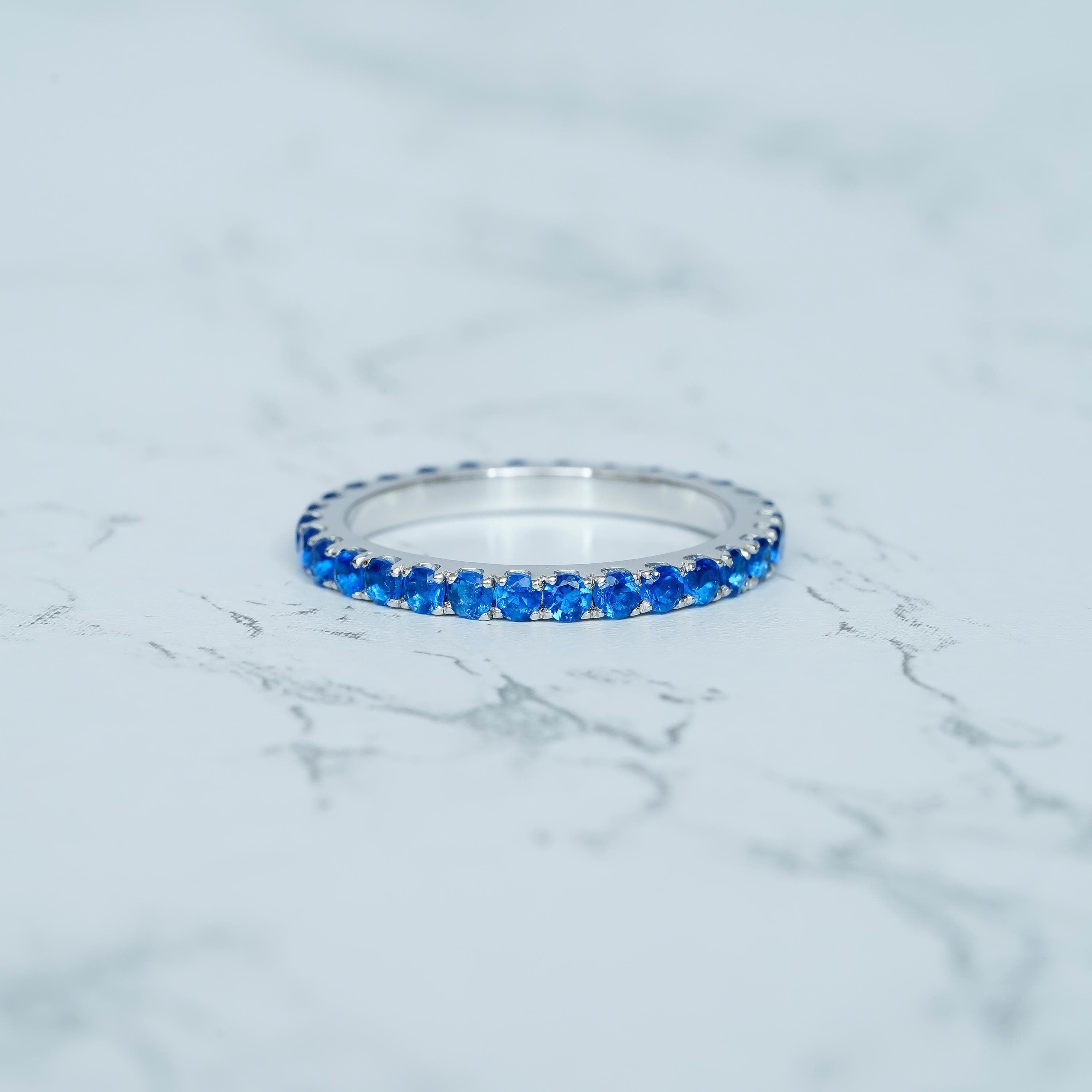 Blue Topaz Wedding Band For Women 925 Sterling Silver Swiss Blue Topaz Stackable Full Eternity Matching Anniversary Gift Dainty Ring Band