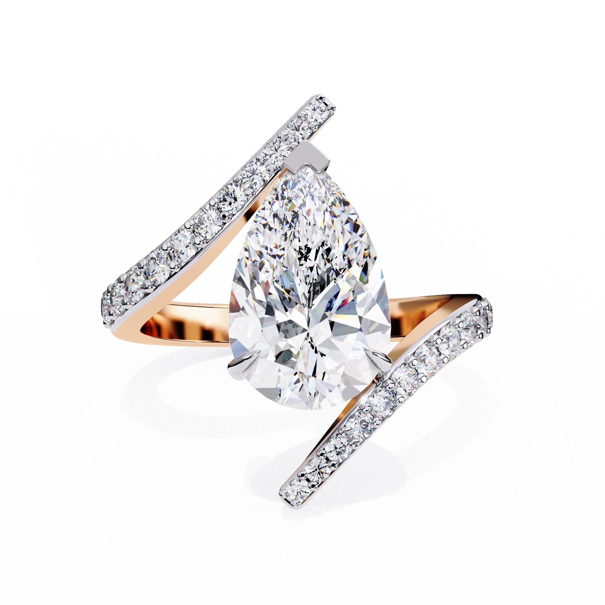 3ct Pear Moissanite Engagement Ring Unique Wedding Bridal Bypass Eternity Band Art Deco Prong Set Proposal Anniversary Ring For Women