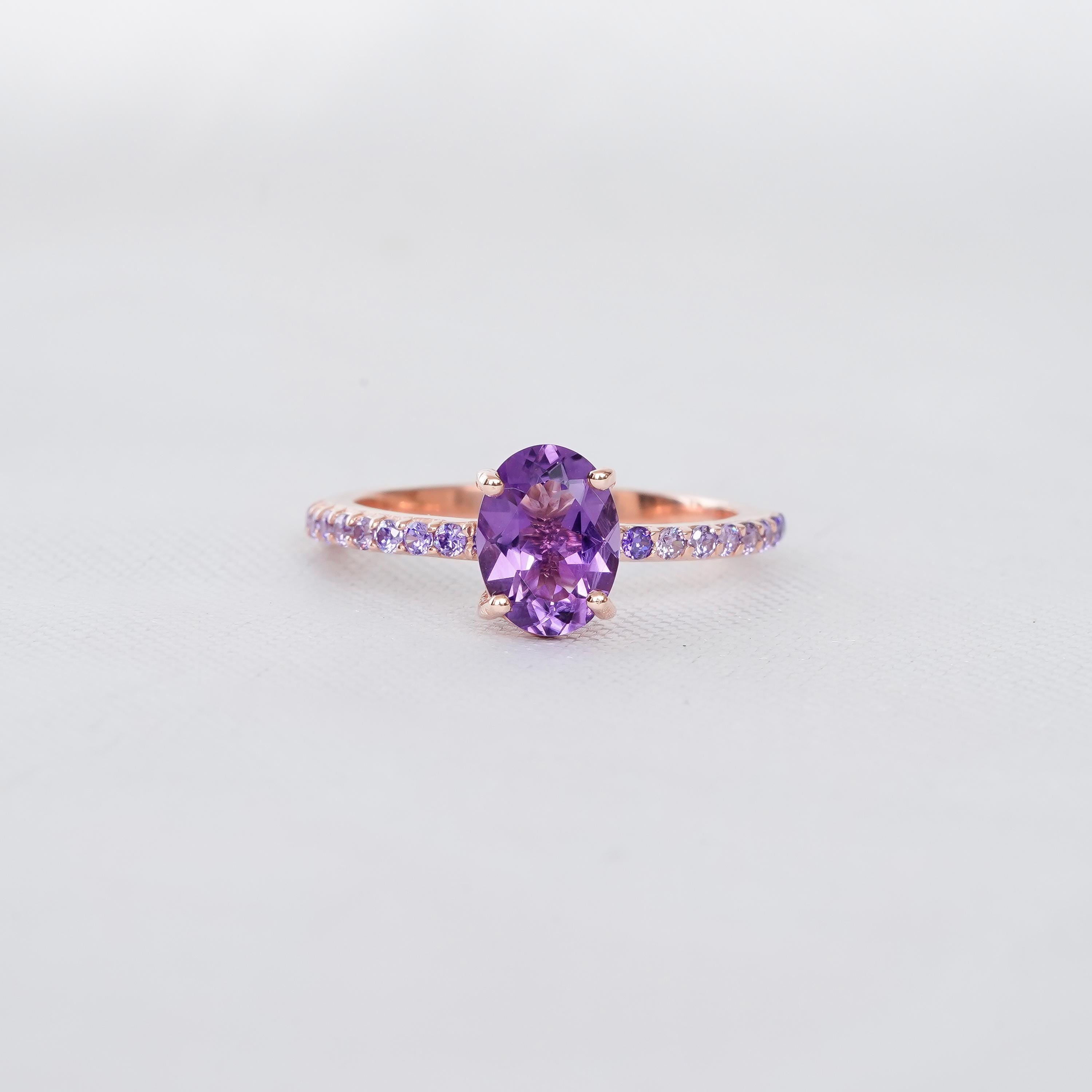 2ct Amethyst Engagement Ring Set Matching Moissanite Crown Wedding Band For Women Oval Accents Solitaire Eternity Prong Bridal Promise Ring