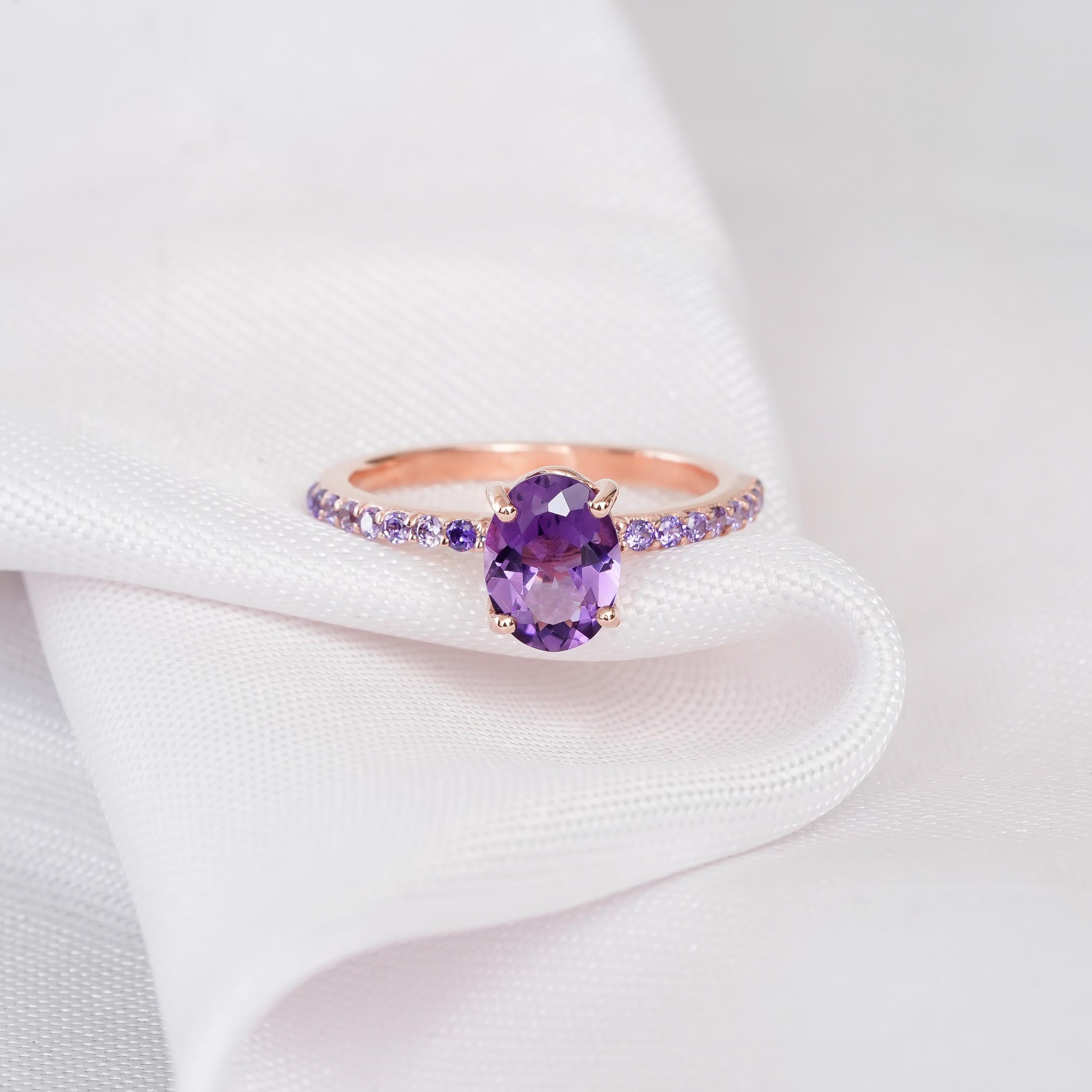 2ct Amethyst Engagement Ring Set Matching Moissanite Crown Wedding Band For Women Oval Accents Solitaire Eternity Prong Bridal Promise Ring