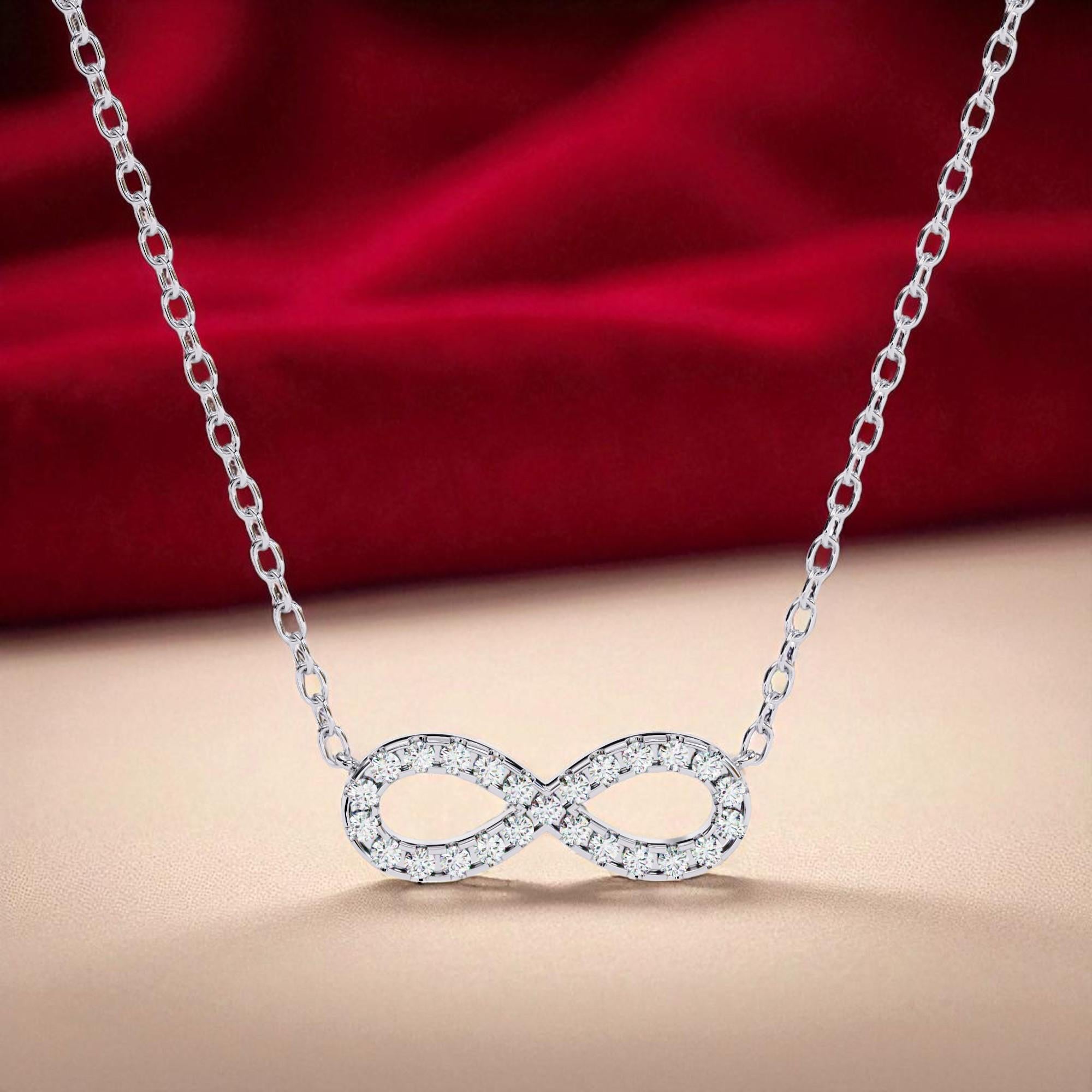 Infinity Shape Pendant Necklace For Women 925 Sterling Silver Pave Set Moissanite 18 inch Link Chain Minimalist Dainty Necklace Gift For Her