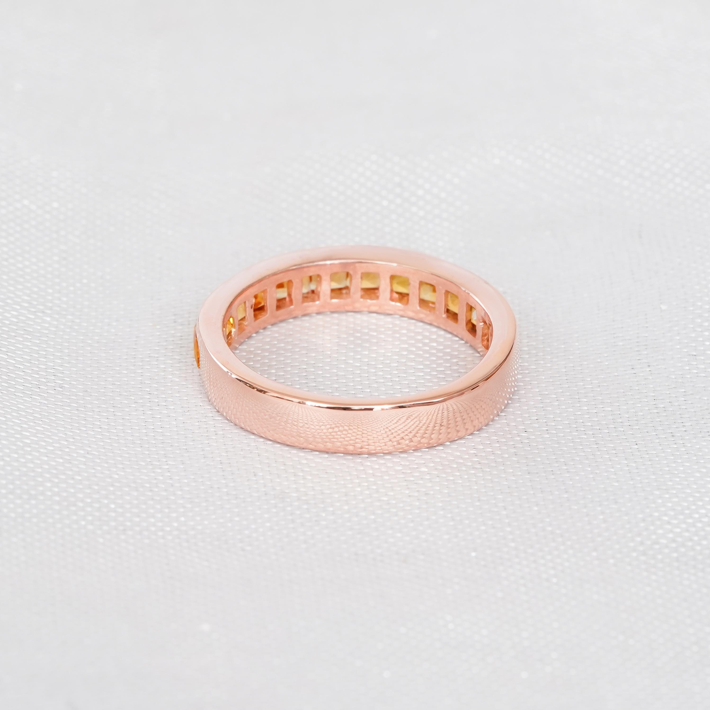 Citrine Half Eternity Band For Women 925 Sterling Silver Princess Cut Yellow Stackable Delicate Bridal Channel Set Anniversary Gift Dainty