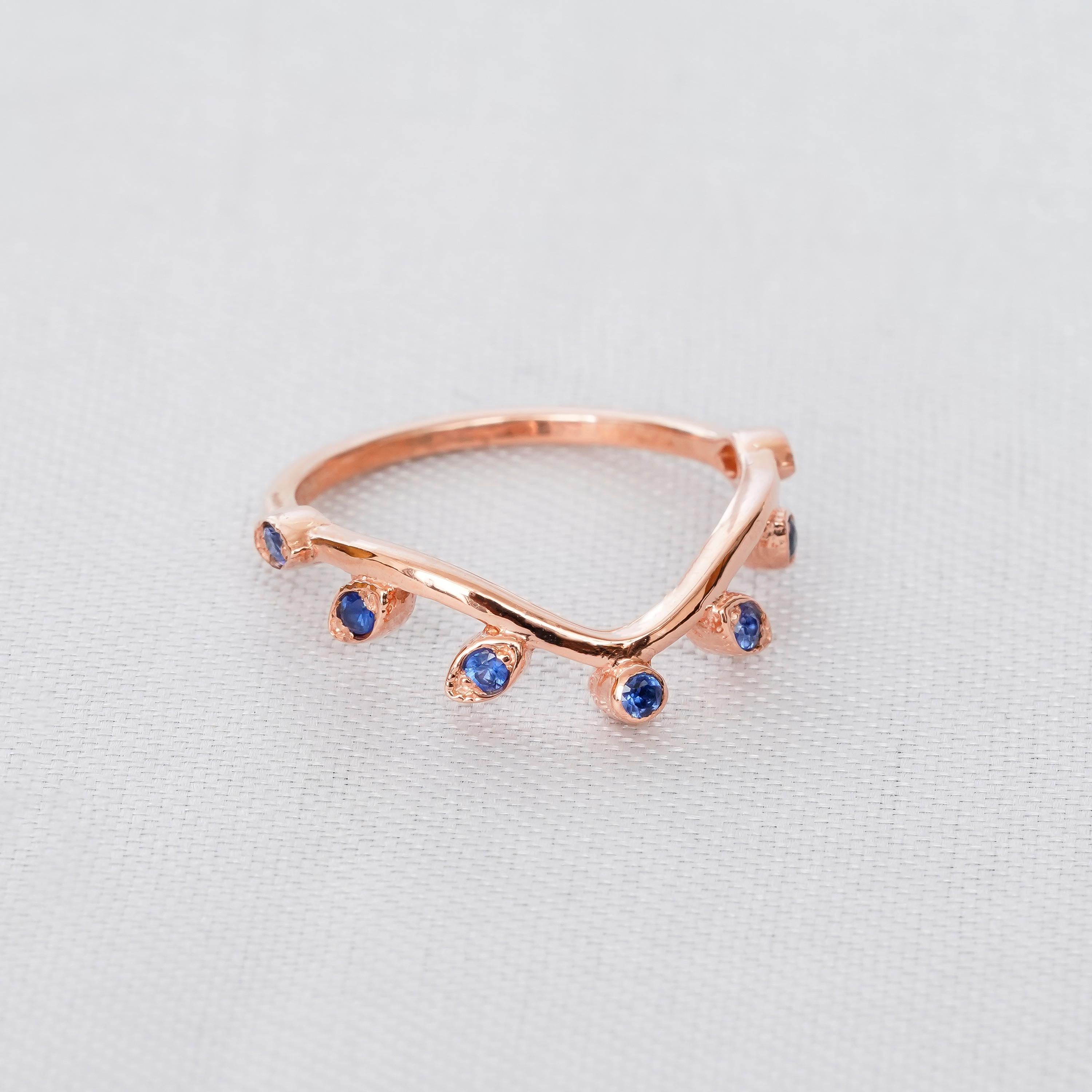 Leaf Wedding Band Blue Sapphire 925 Sterling Silver For Women Round Leaf Stackable Bridal Matching Anniversary Gift Dainty Ring For Her