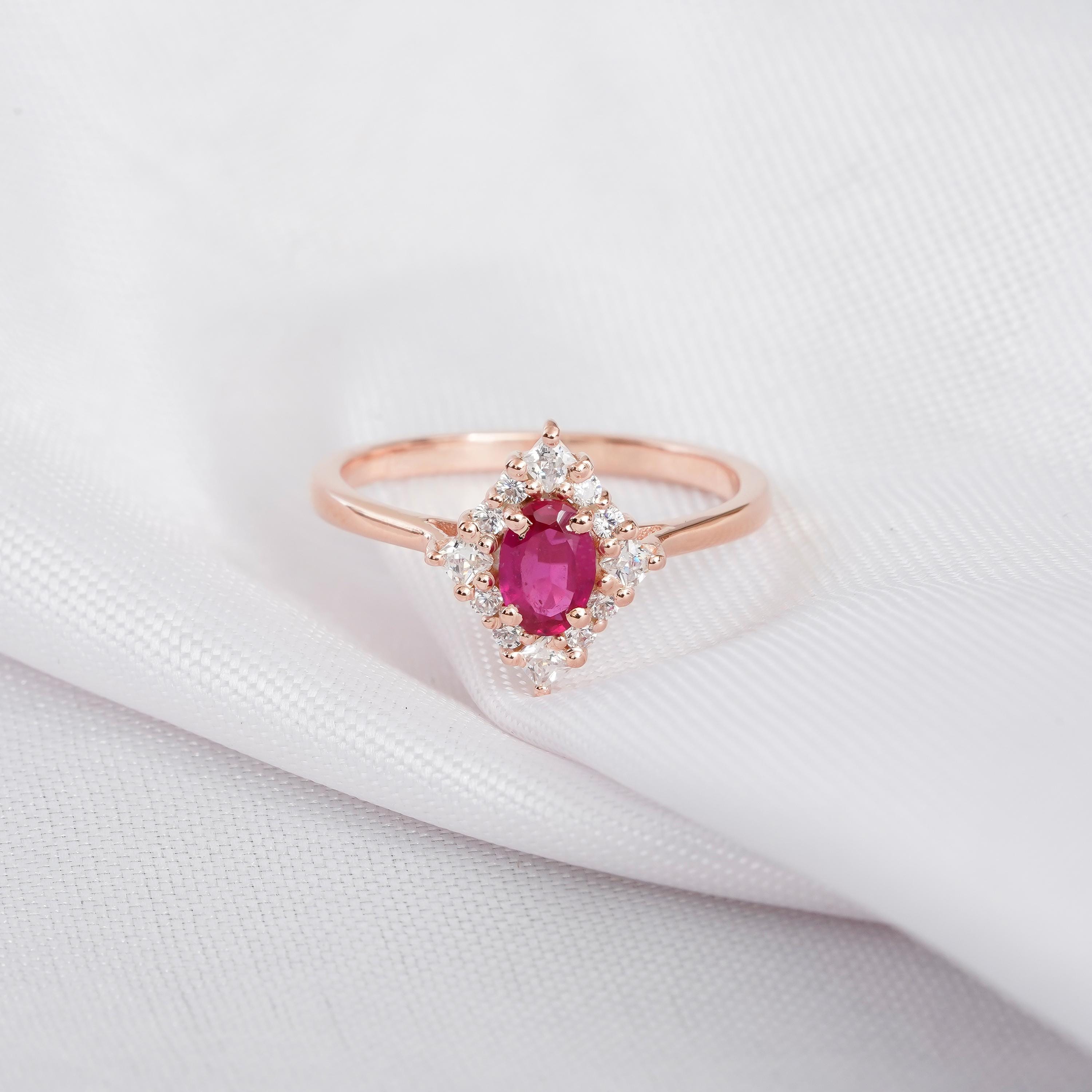 Ruby Engagement Ring Set Matching Moissanite Chevron Wedding Band For Women Oval Cut Art Deco Marquise Kite Halo Prong Bridal Promise Ring