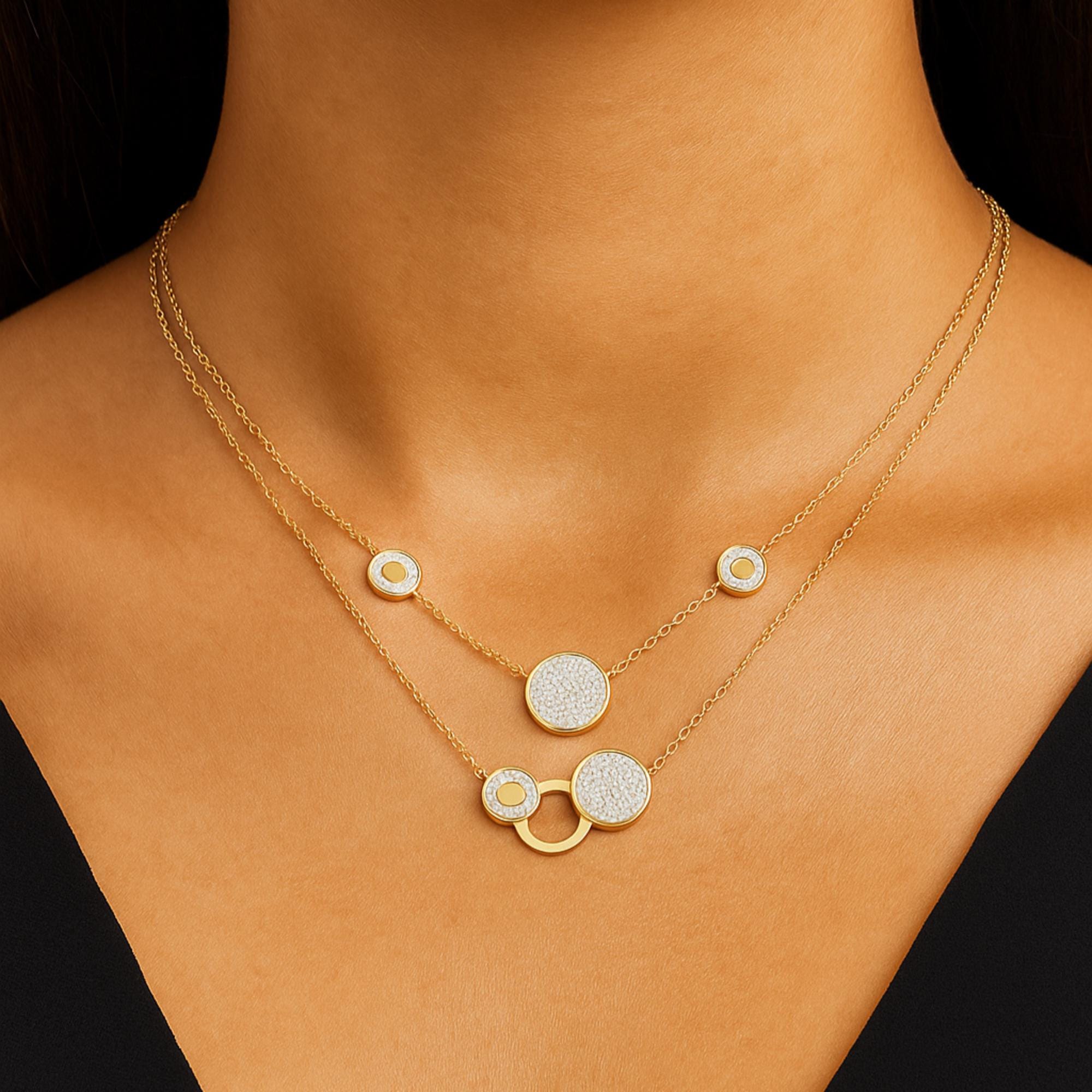 Layered Necklace For Women 925 Sterling Silver Double Chains Dainty Minimalist Bridal Layering Circle Pendant Anniversary Gift For Her