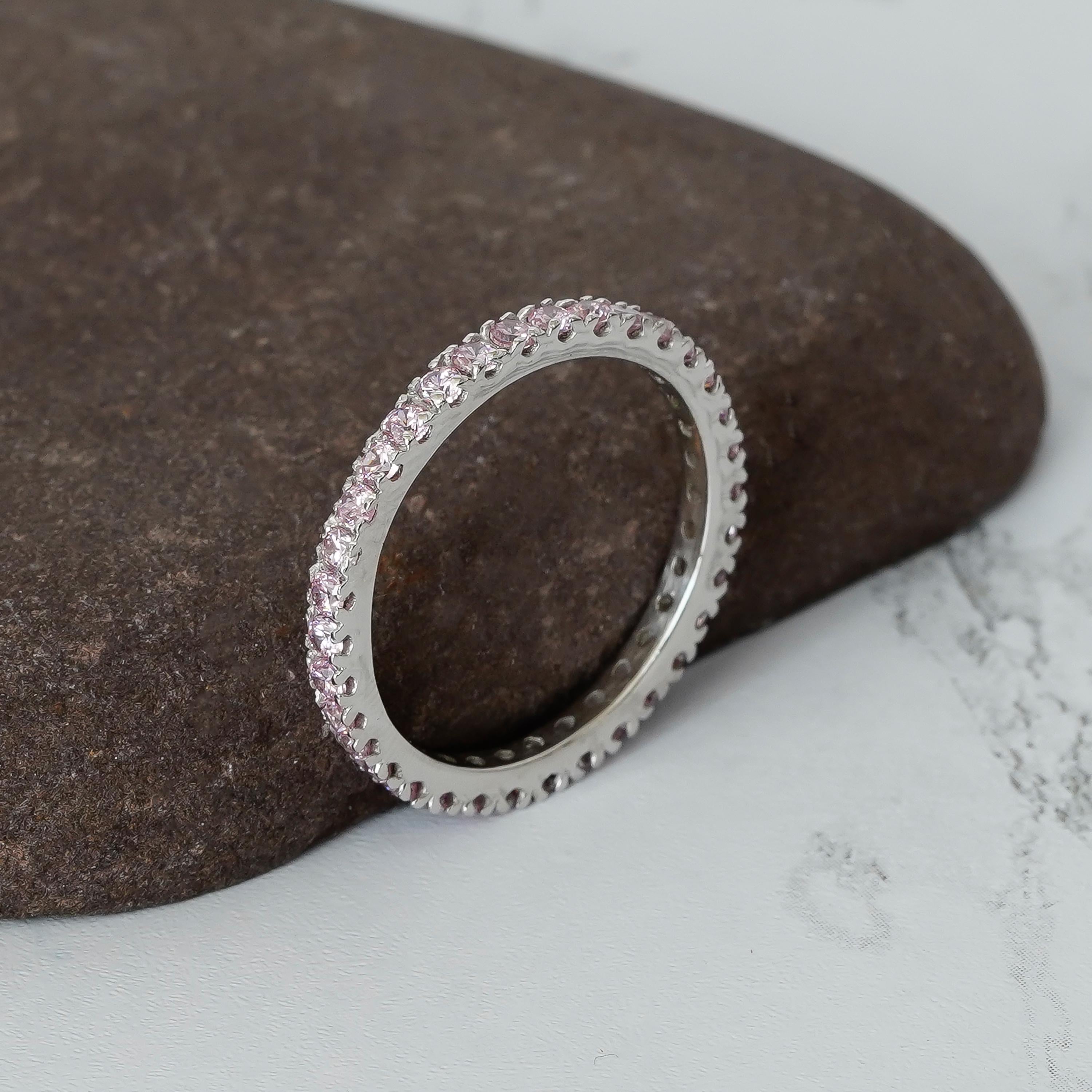 Morganite Eternity Band – Elegant Peach Silver Ring