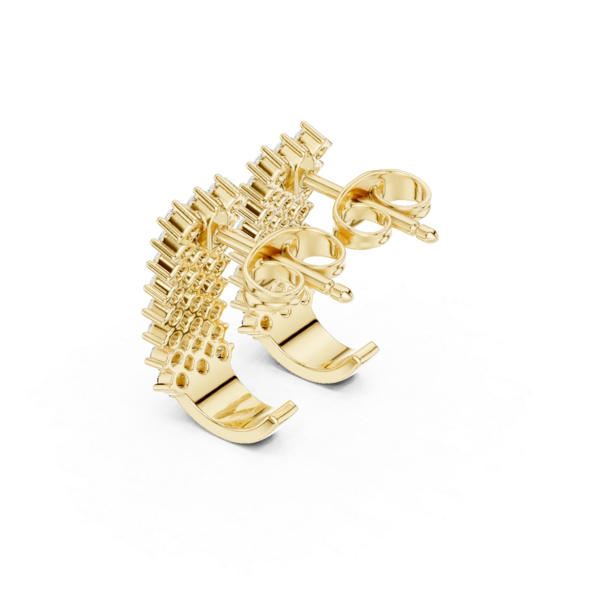 Half Hoop Stud Earrings Moissanite For Women 925 Sterling Silver Push Back Minimalist Dainty 3 Row Pave Set Bridal Anniversary Gift For Her