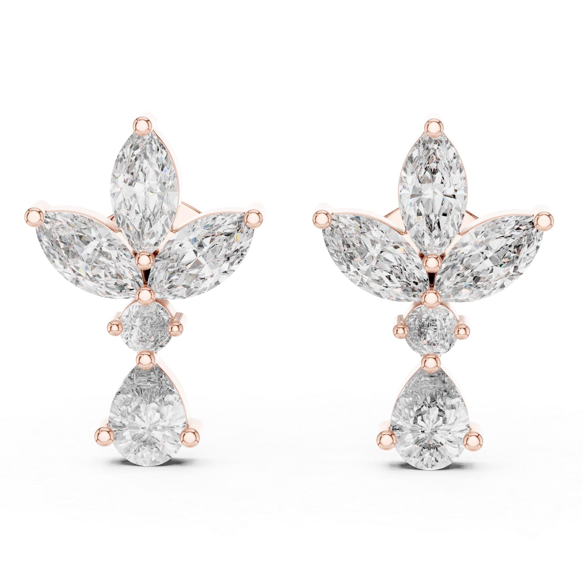 Statement Stud Earrings For Women 925 Sterling Silver Marquise Drop Pushback Minimalist Dainty Long Crown Bridal Anniversary Gift For Her