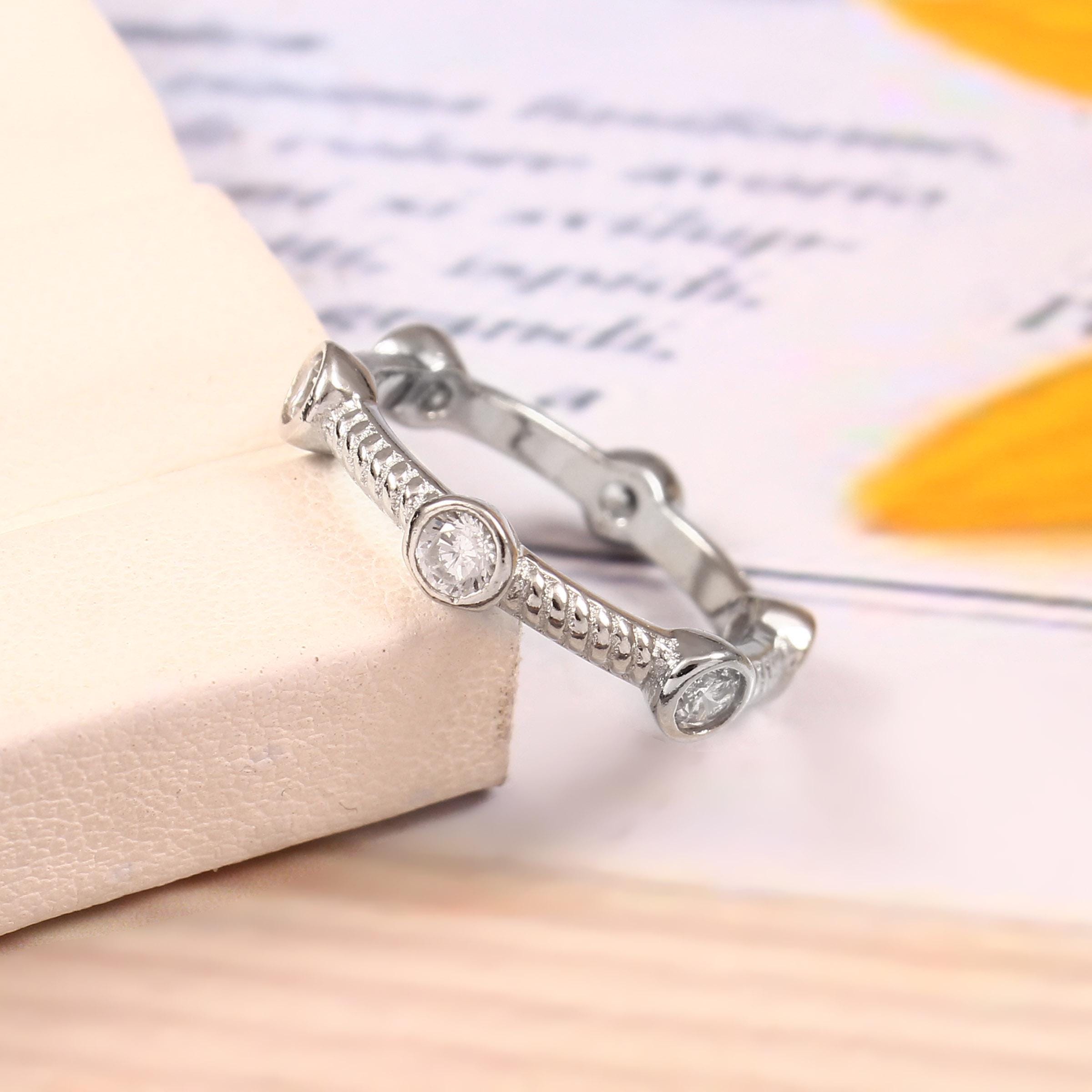 Moissanite Wedding Band Bezel Set Art Deco Eternity Band Bubble Stacking Dainty Silver Proposal Ring Anniversary Gift Promise Ring For Her