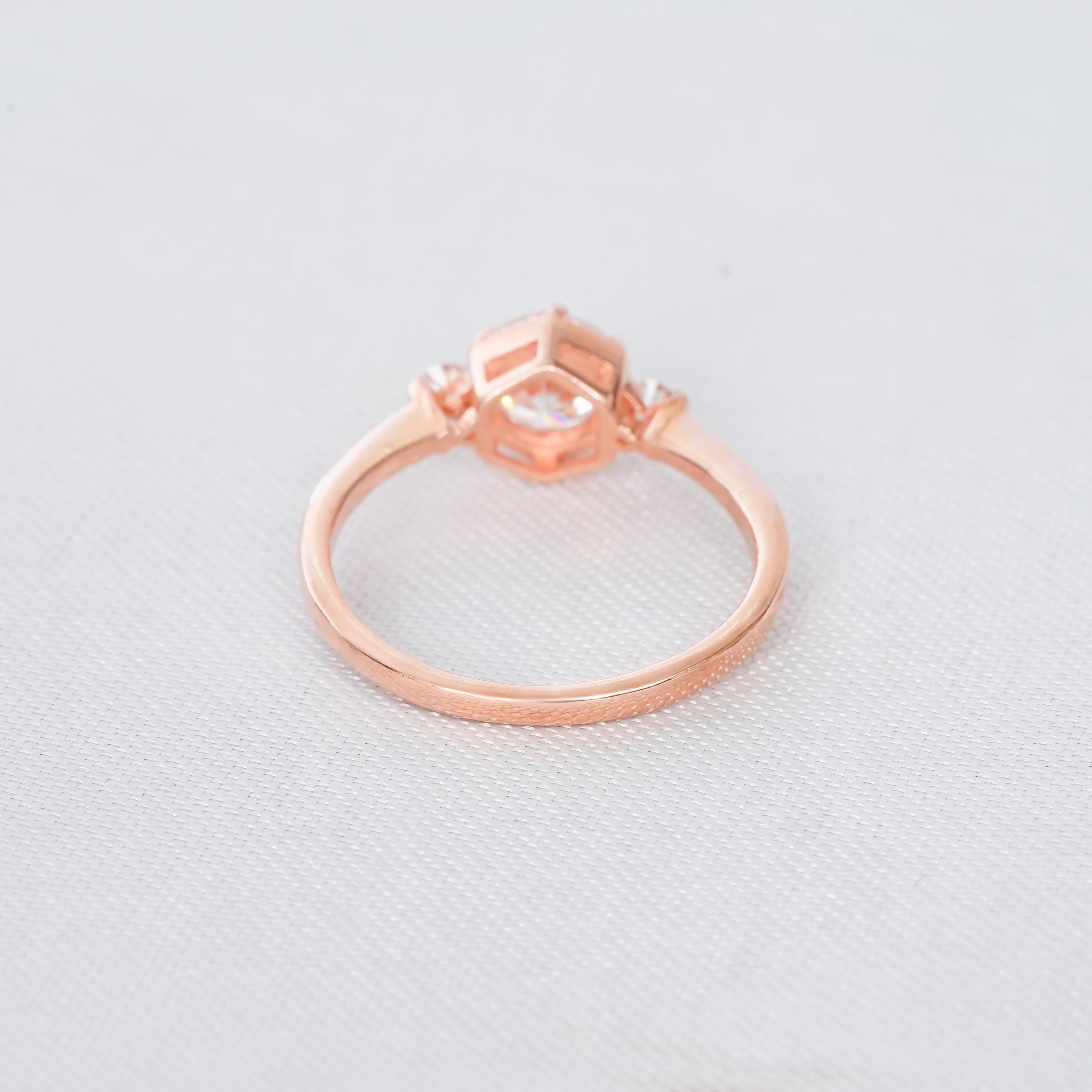 Moissanite Engagement Ring Set For Women 925 Sterling Silver Three Stone Bridal ArtDeco 1.5c Ring Matching Blue Sapphire Dainty Wedding Band