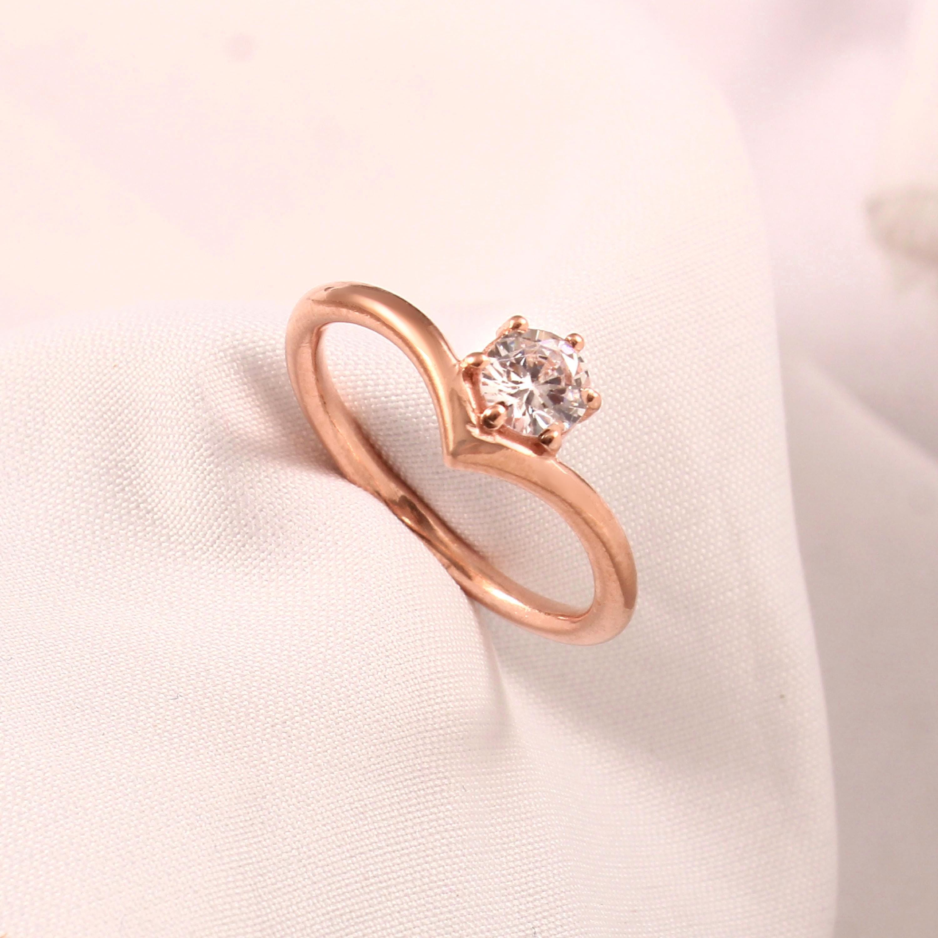 Moissanite Chevron Ring Solitaire 6 Prongs Engagement Wedding Bridal 925 Sterling Silver Minimalist Thin Curved V Shape Band Anniversary