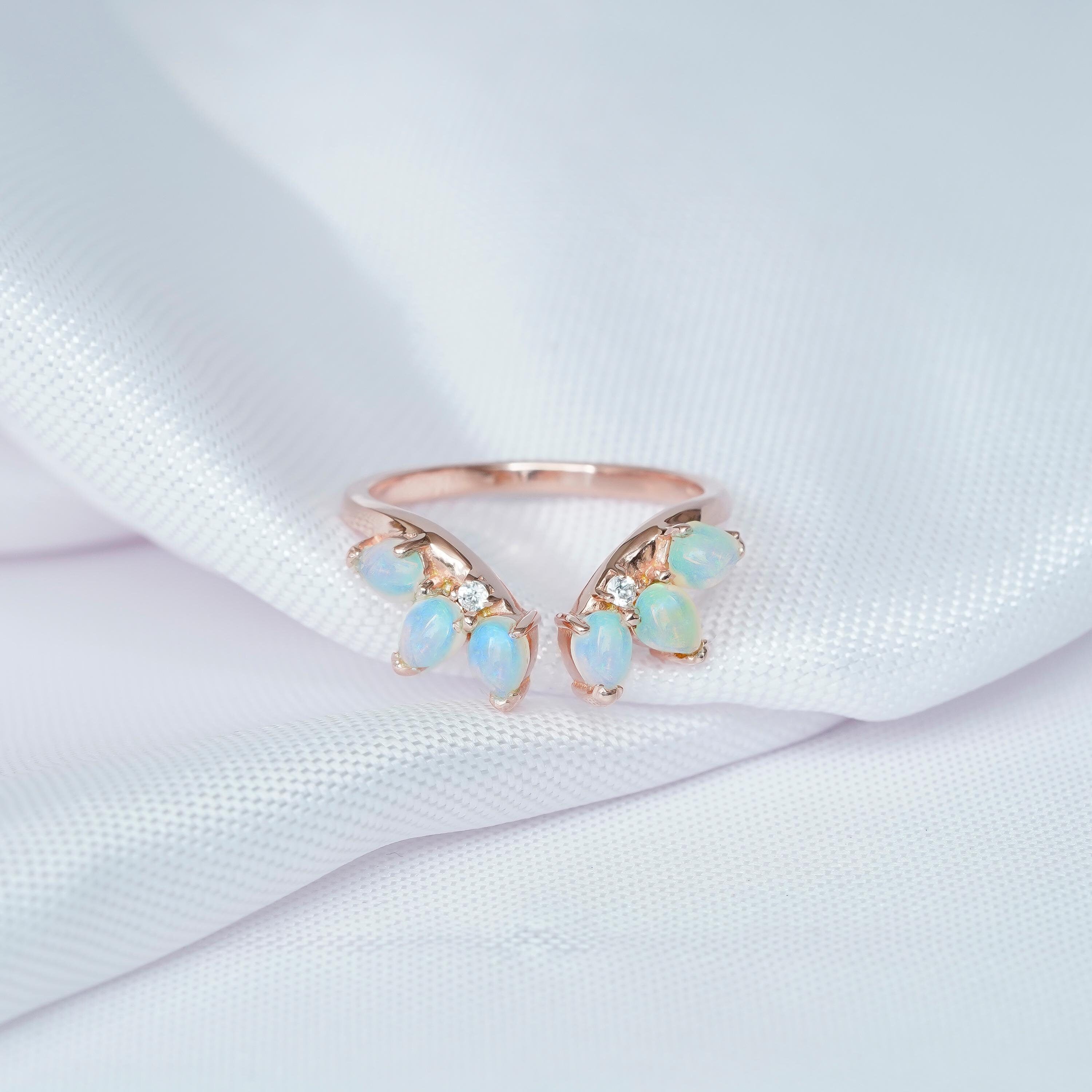 Pear Opal Wedding Band For Women 925 Sterling Silver Curved Teardrop Stackable V Shape Fire Opal Bridal Matching Anniversary Dainty Band