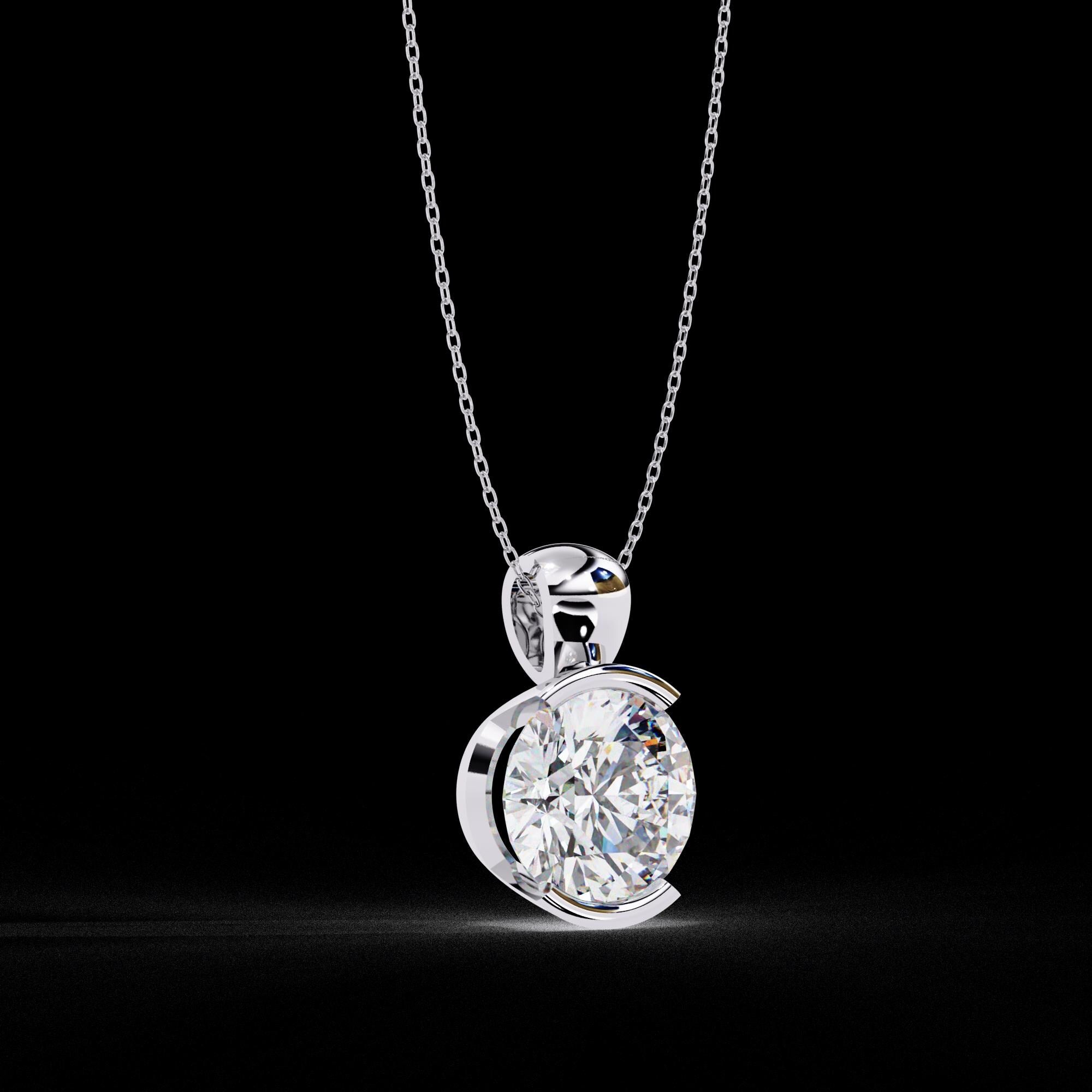 Solitaire Moissanite Pendant Necklace For Women 925 Sterling Silver SemiBezel 18" Link Chain Certified Moissanite Minimalist Dainty Necklace