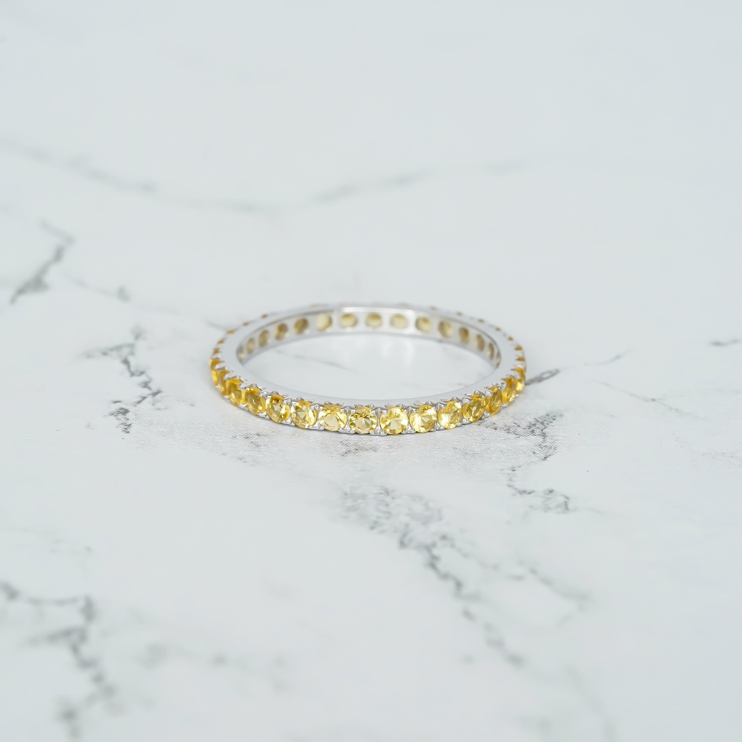 Citrine Eternity Band For Women 925 Sterling Silver Stackable Delicate Yellow Full Eternity Bridal Matching Anniversary Gift Dainty Band