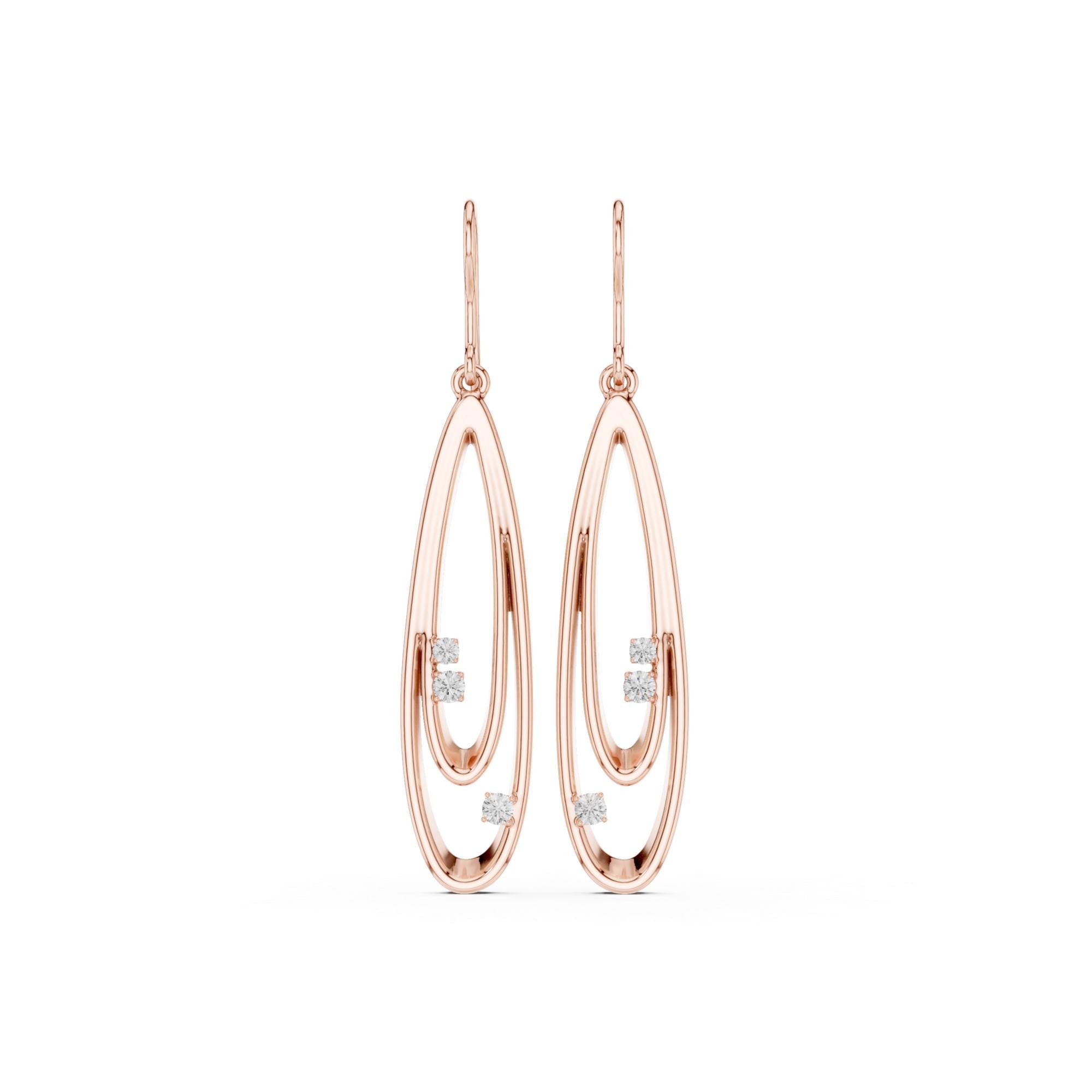 Silver Dangle Earrings For Women 925 Sterling Silver Hook Closure Minimalist Dainty Oval Shape Pave Set Long Bridal Anniversary Gift For Her