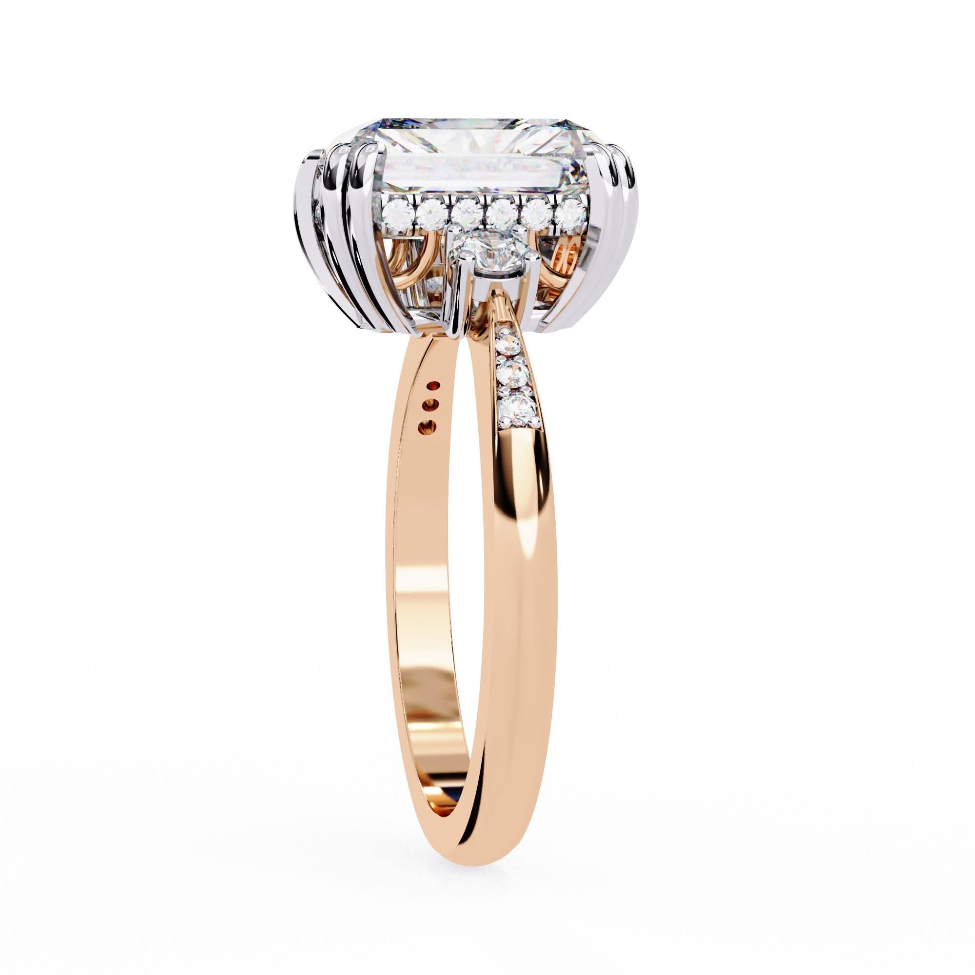 Radiant Moissanite Ring 4ct Unique Trendy Hidden Halo Moissanite Multi Prong Set Filigree Engagement Wedding Anniversary Ring For Women