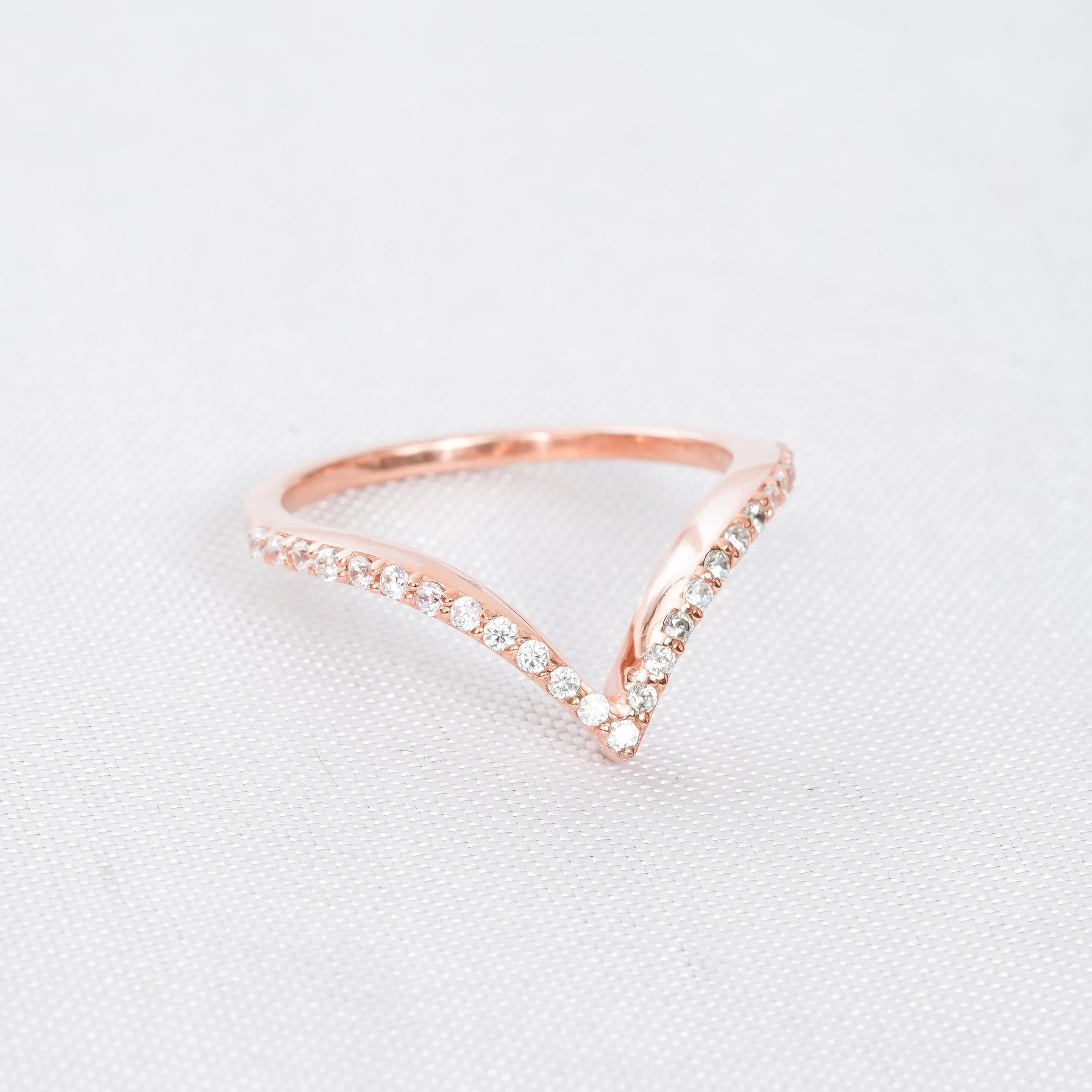 Curved Moissanite Stacking Wedding Band V Shape Chevron Band 925 Sterling Silver  Engagement Ring Set Bridal band Minimalist Matching Band