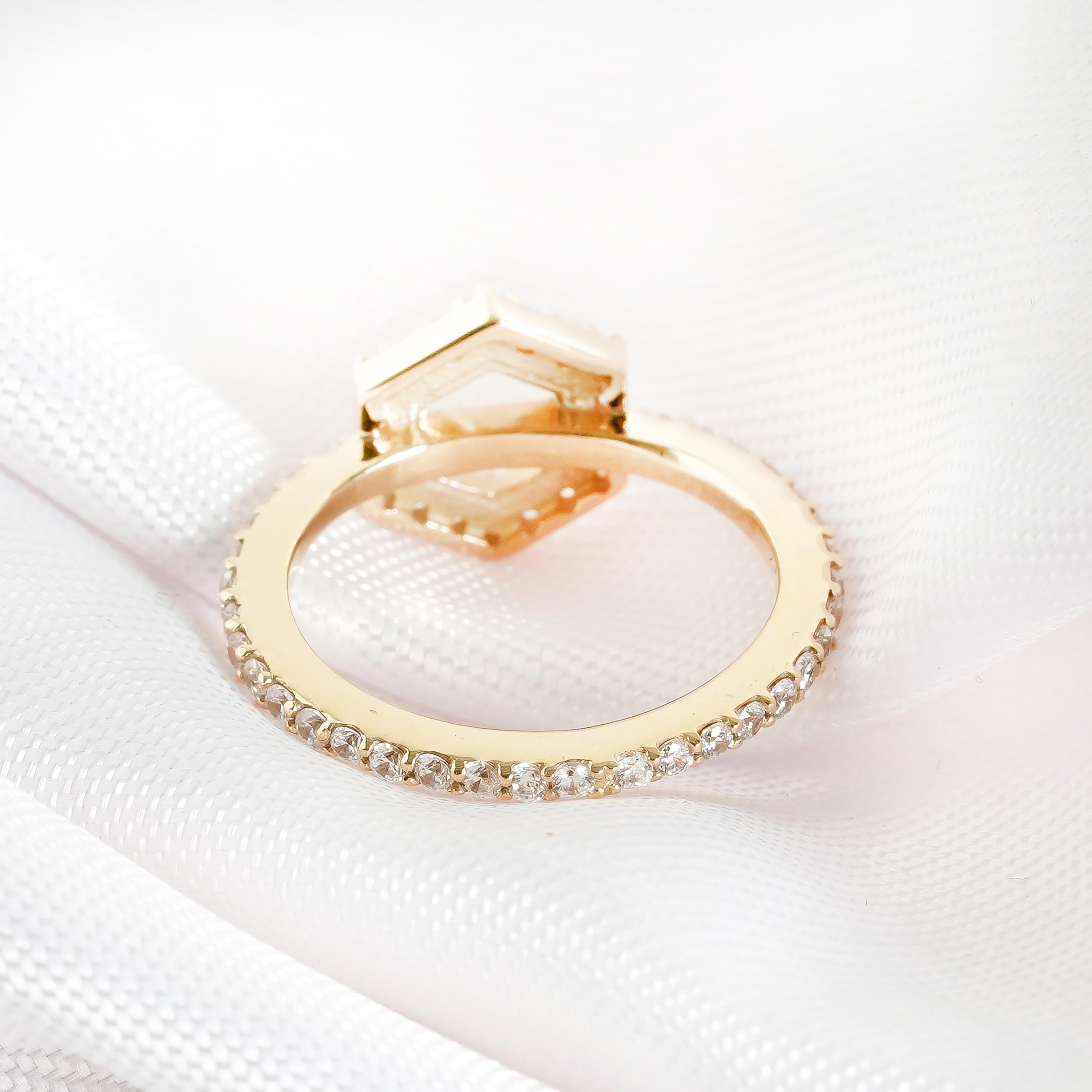 Moonstone Engagement Ring, 925 Sterling Silver Hexagon Rainbow Moonstone Wedding Ring For Women, Proposal Ring, Halo Solitaire Ring, Classic