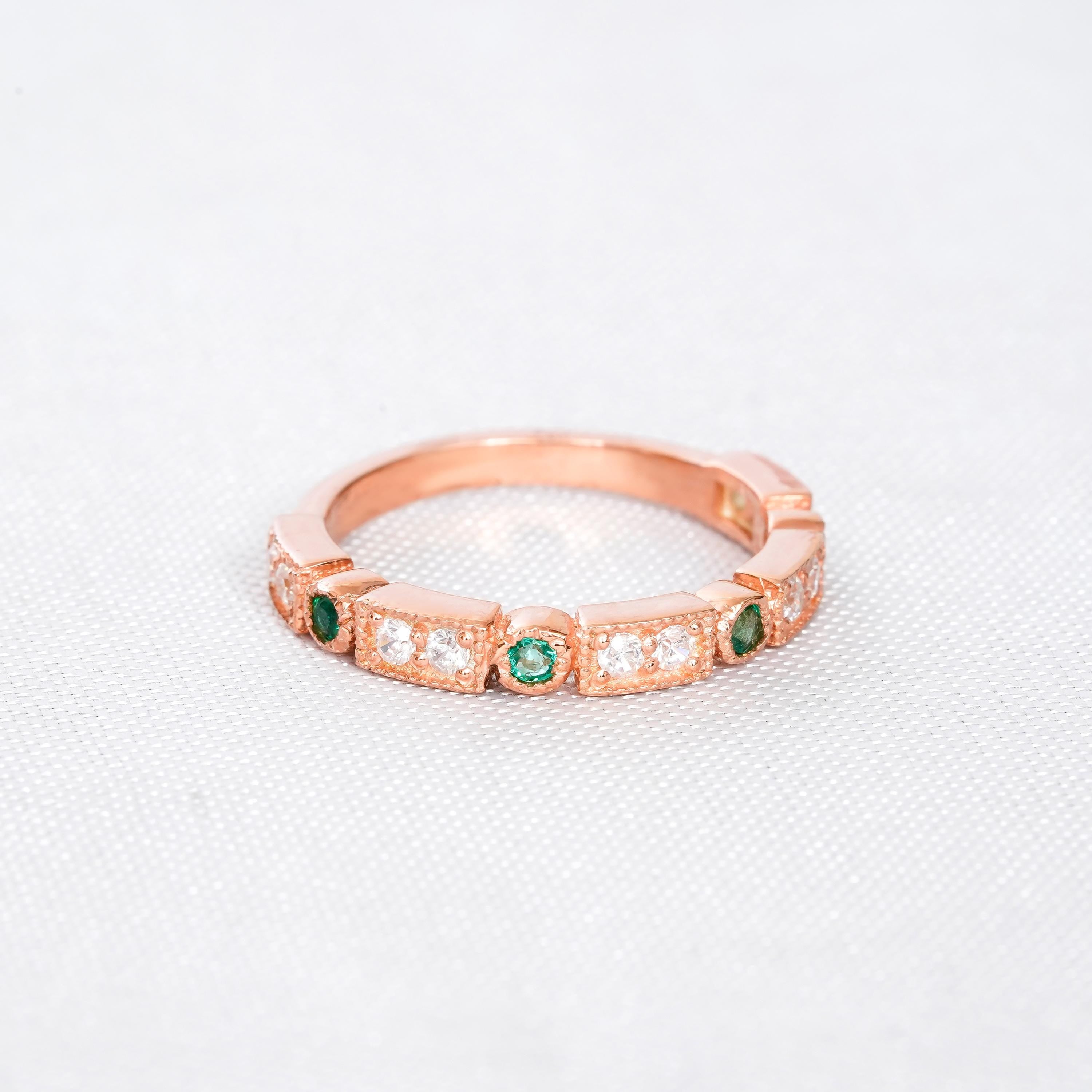 Emerald Band For Women 925 Sterling Silver With Moissanites Wedding Green Stackable Half Eternity Matching Anniversary Gift Dainty Ring Band