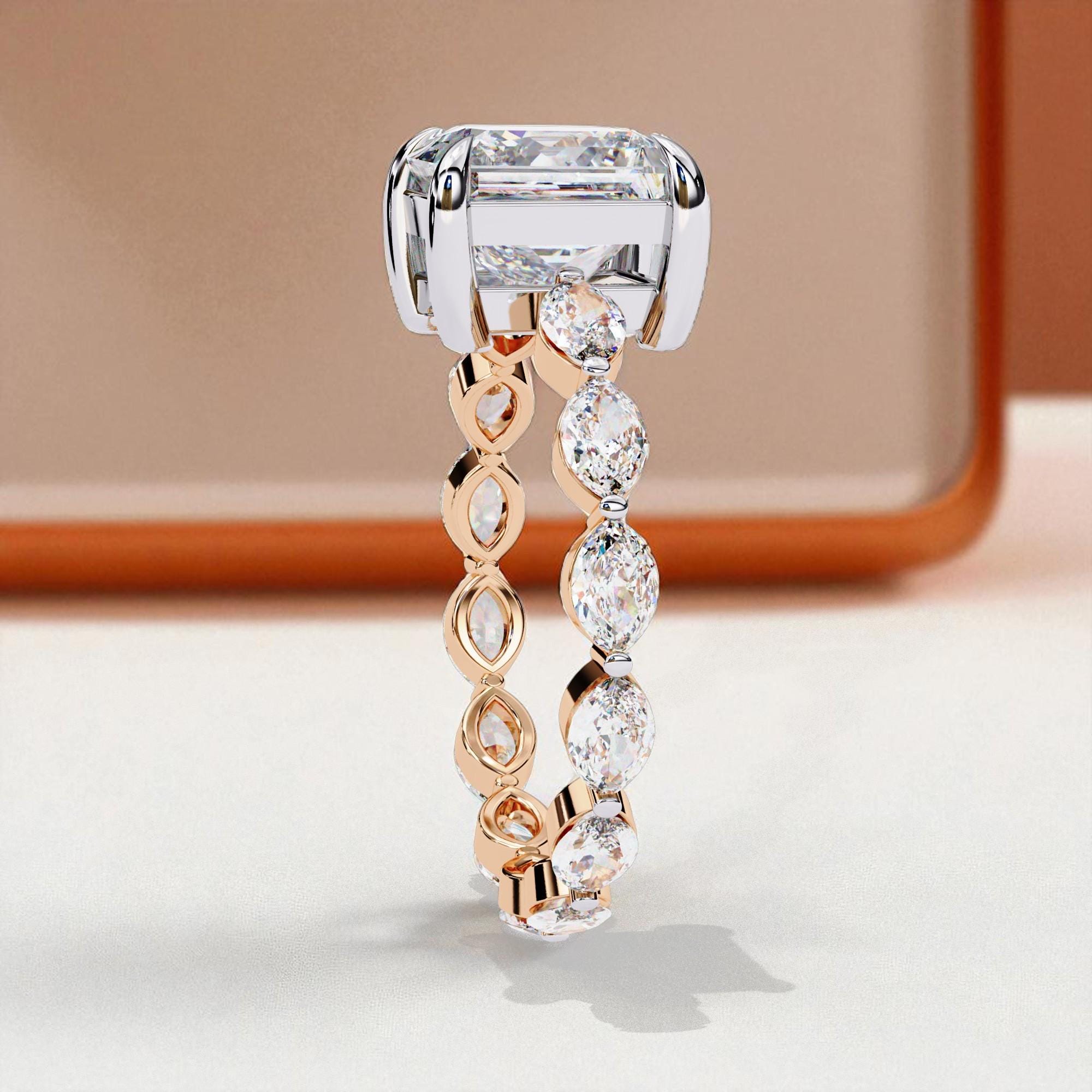 Princess Cut Moissanite Ring Unique Trendy Eternity Marquise 3ct Square Shape Moissanite Multi Shape Prong Set Engagement Ring For Women