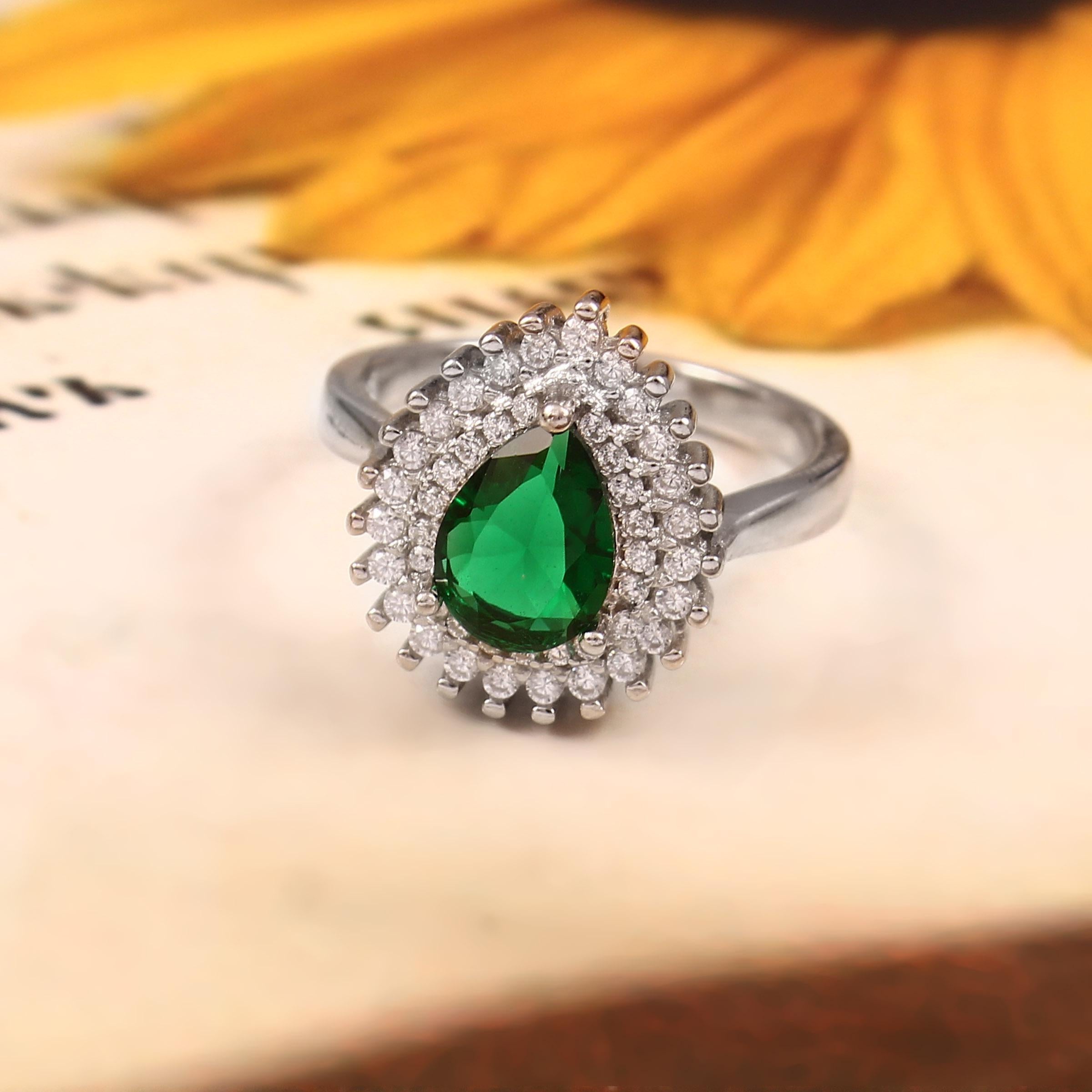 Pear Emerald Engagement Ring green emerald