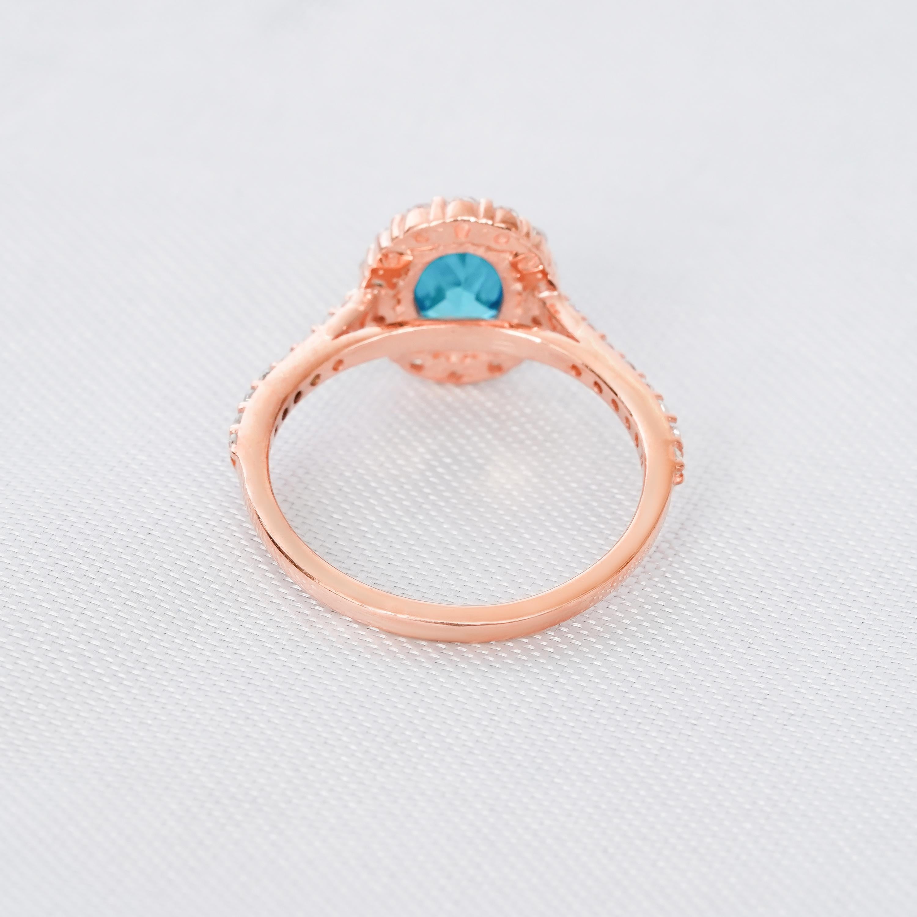 Blue Topaz Ring Set For Women 925 Sterling Silver Halo London Blue Topaz Engagement Bridal 1.5c Ring Matching Moissanite Dainty Wedding Band