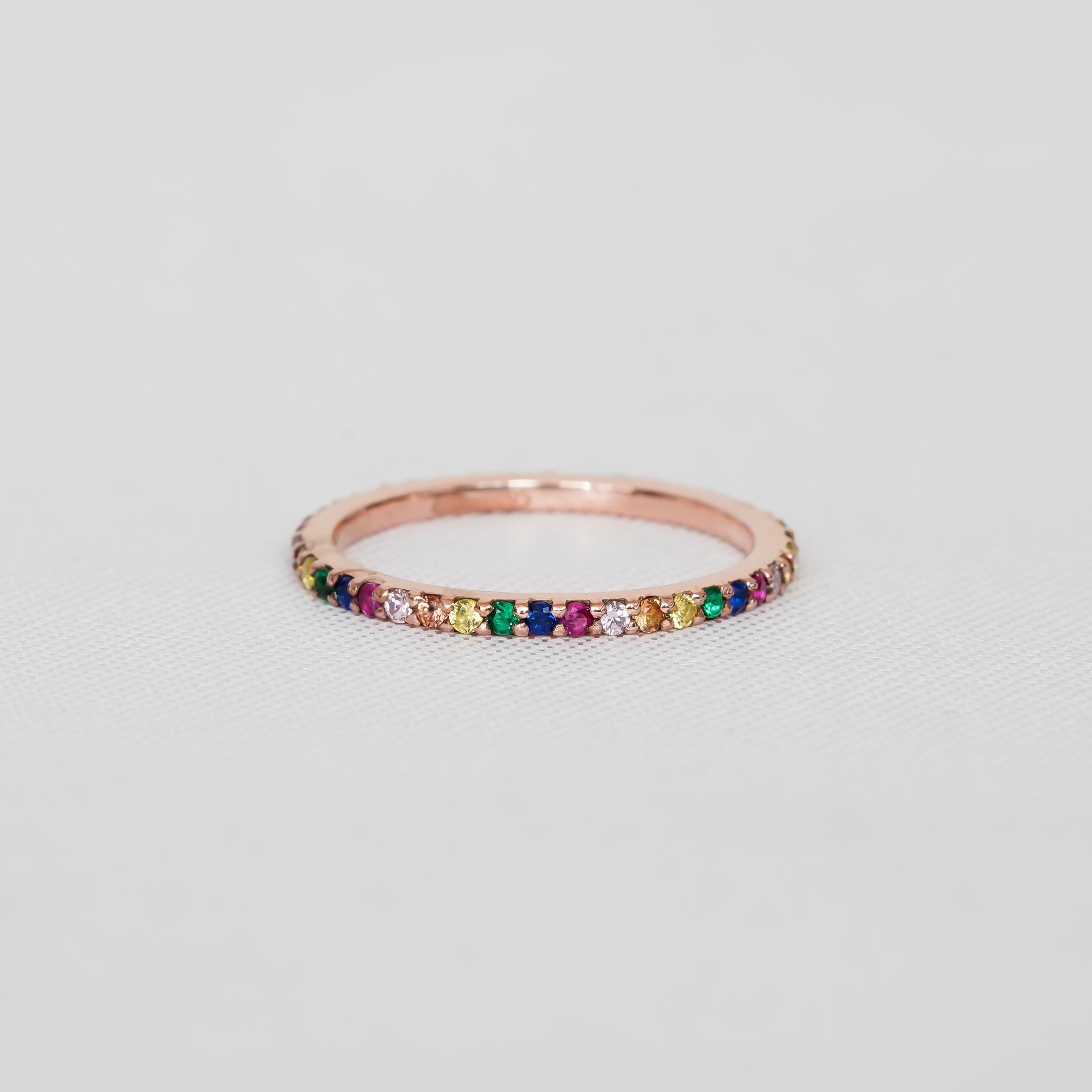 Multicolor Eternity Band For Women 925 Sterling Silver CZ Rainbow Stackable Delicate Full  Eternity Bridal Matching Anniversary Gift Dainty
