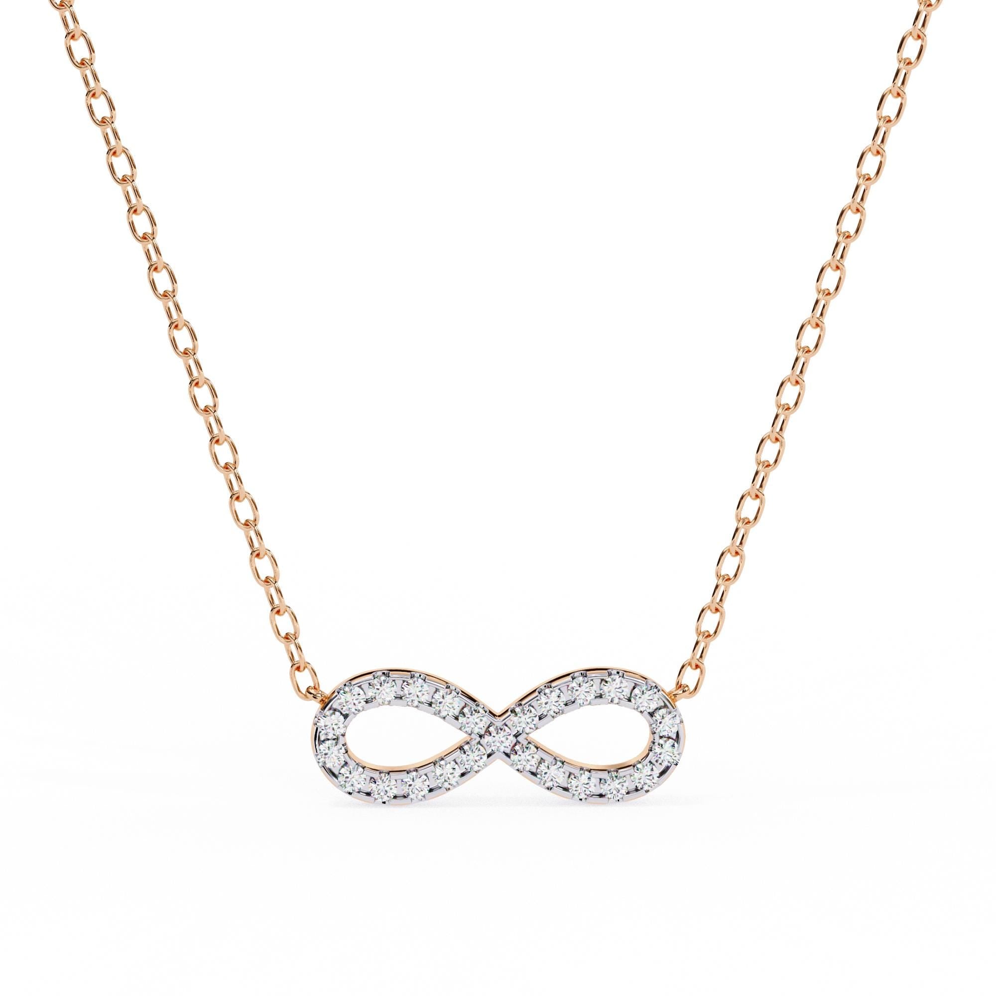 Infinity Shape Pendant Necklace For Women 925 Sterling Silver Pave Set Moissanite 18 inch Link Chain Minimalist Dainty Necklace Gift For Her