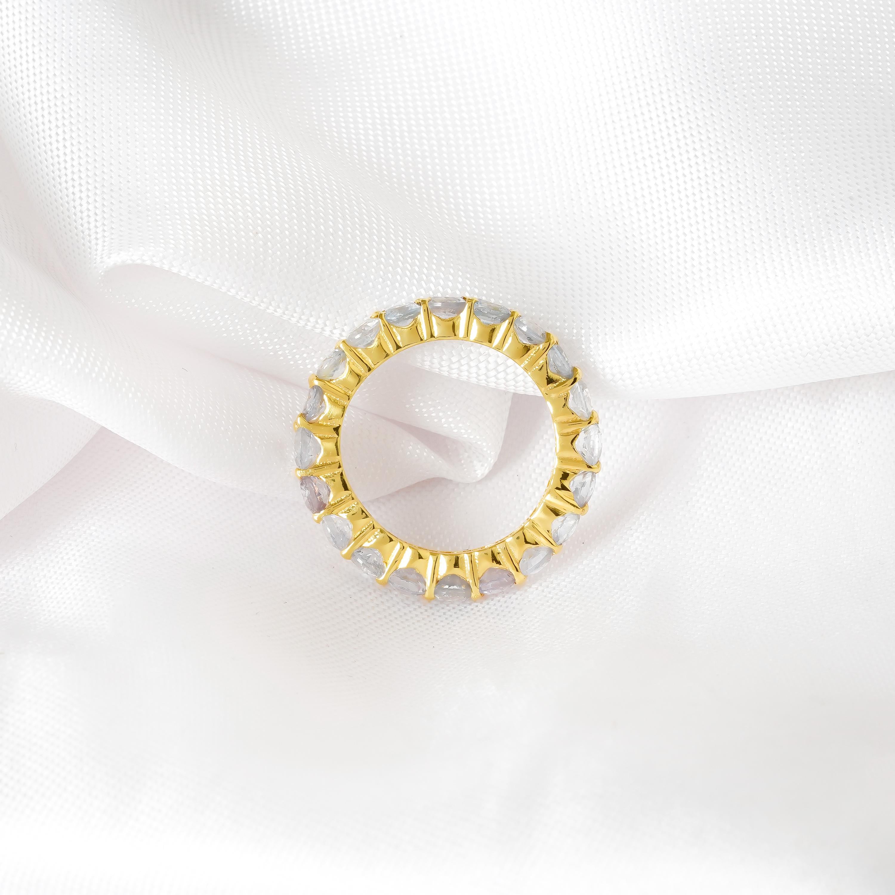 Aquamarine Full Eternity Band For Women 925 Sterling Silver Stackable Round Blue Aquamarine Bridal Matching Anniversary Gift Dainty Band