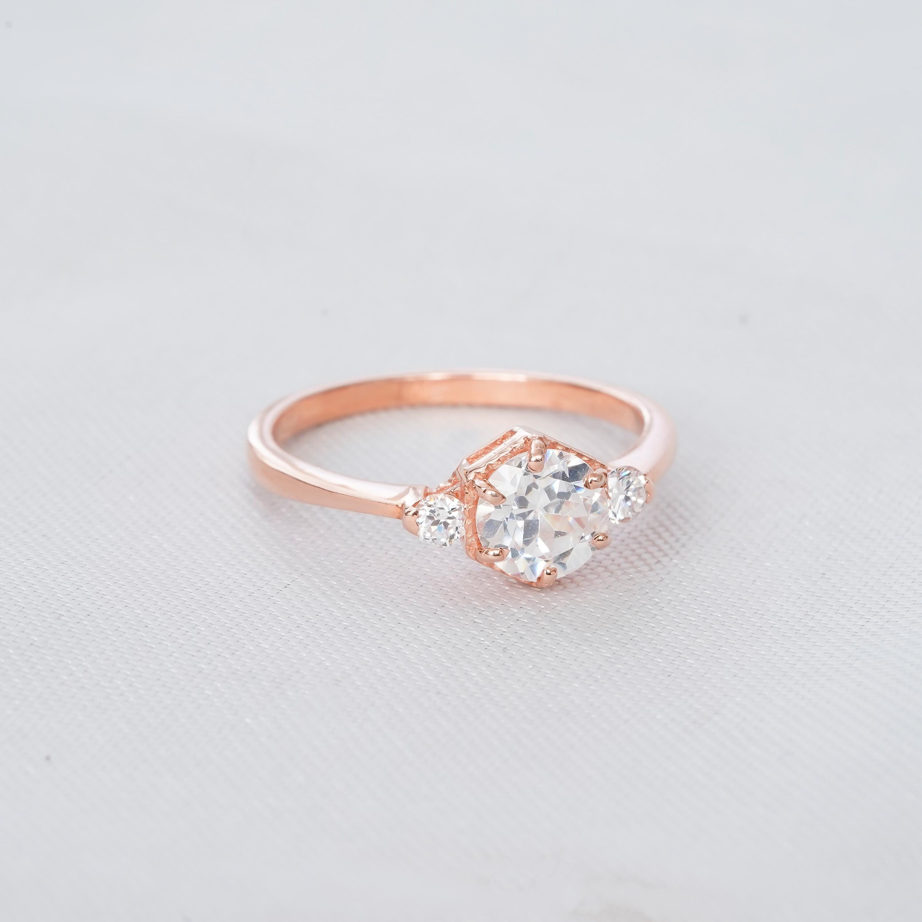 Moissanite Engagement Ring Set For Women 925 Sterling Silver Three Stone Bridal 1.5ct Ring Art Deco Matching Moissanite Chevron Wedding Band