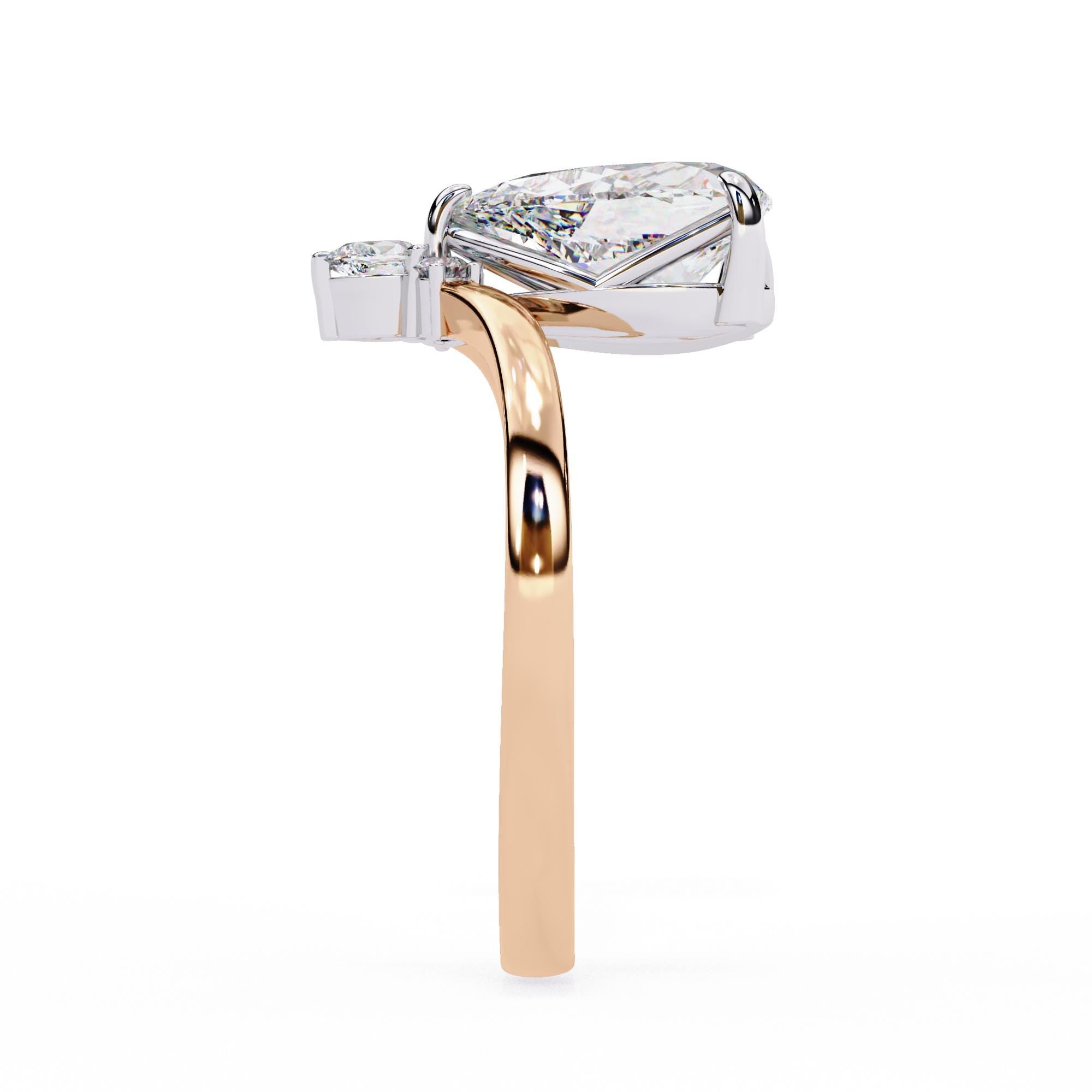 Pear Moissanite Engagement Ring Unique Trendy V Shaped Teardrop Shape Moissanite Vertical Dainty Prong Set Curved Wedding Ring For Women