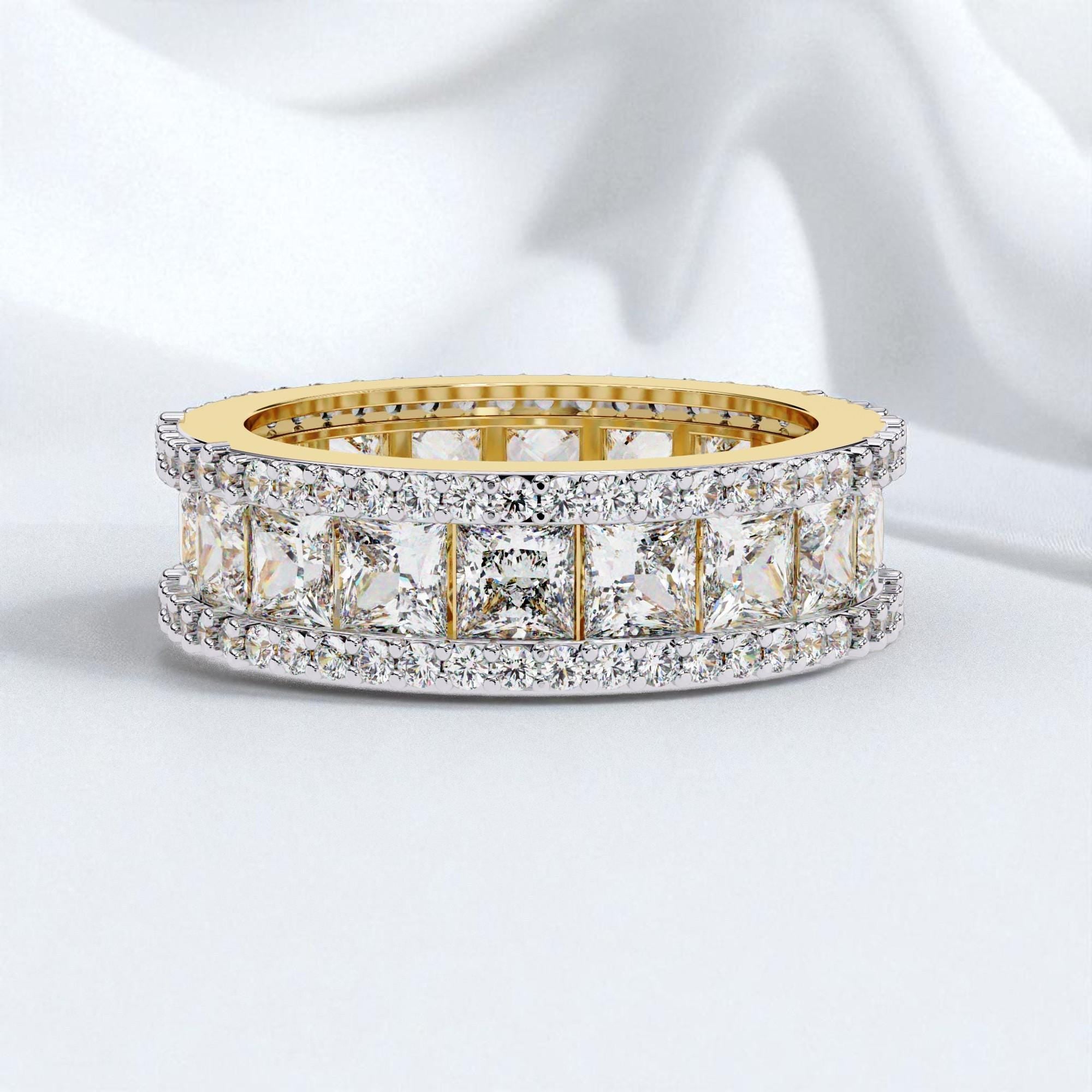 Moissanite Full Eternity Band Princess and Round Cut 925 Silver Stacking Proposal Anniversary Gift Bridal Matching Wedding Band For Women