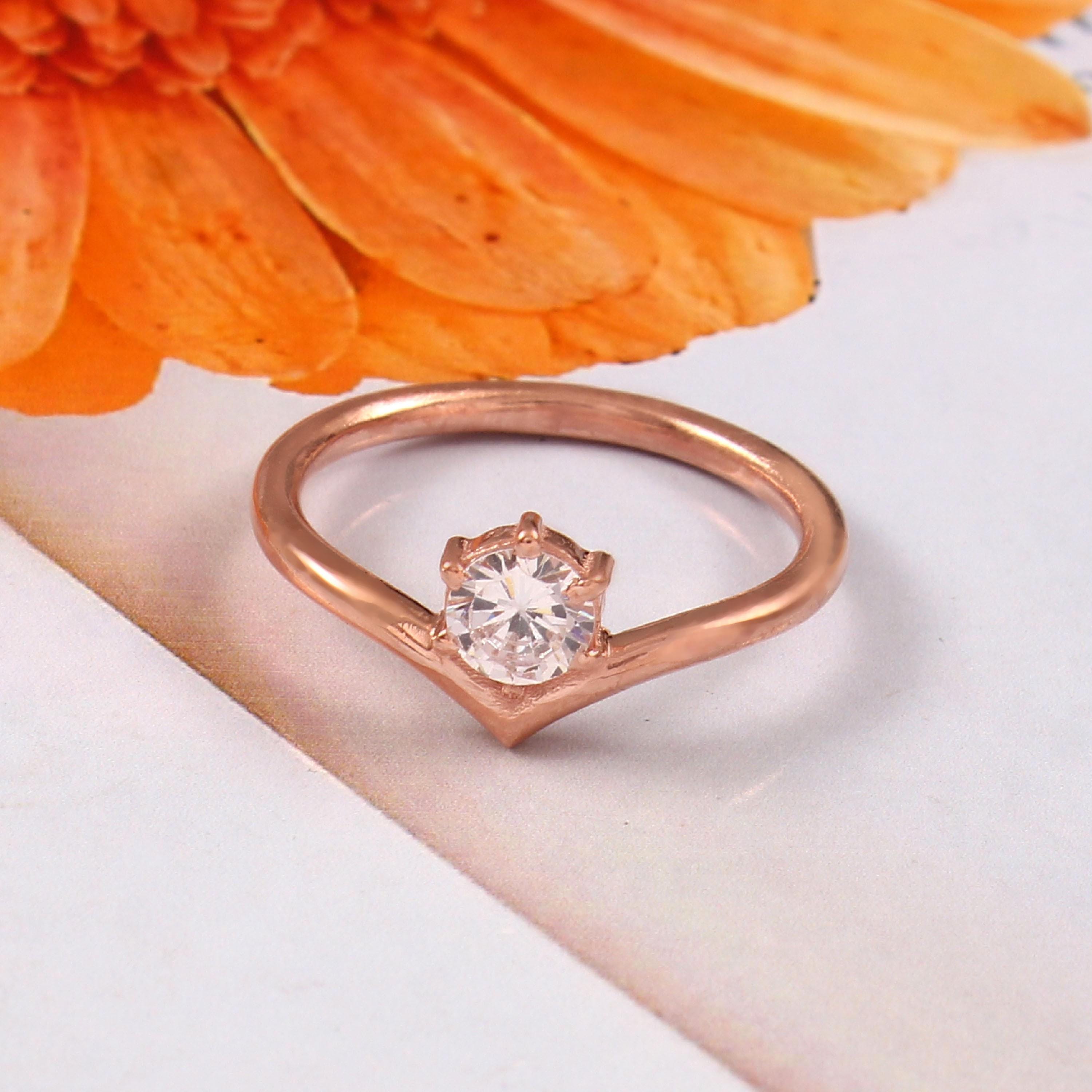 Moissanite Chevron Ring Solitaire 6 Prongs Engagement Wedding Bridal 925 Sterling Silver Minimalist Thin Curved V Shape Band Anniversary