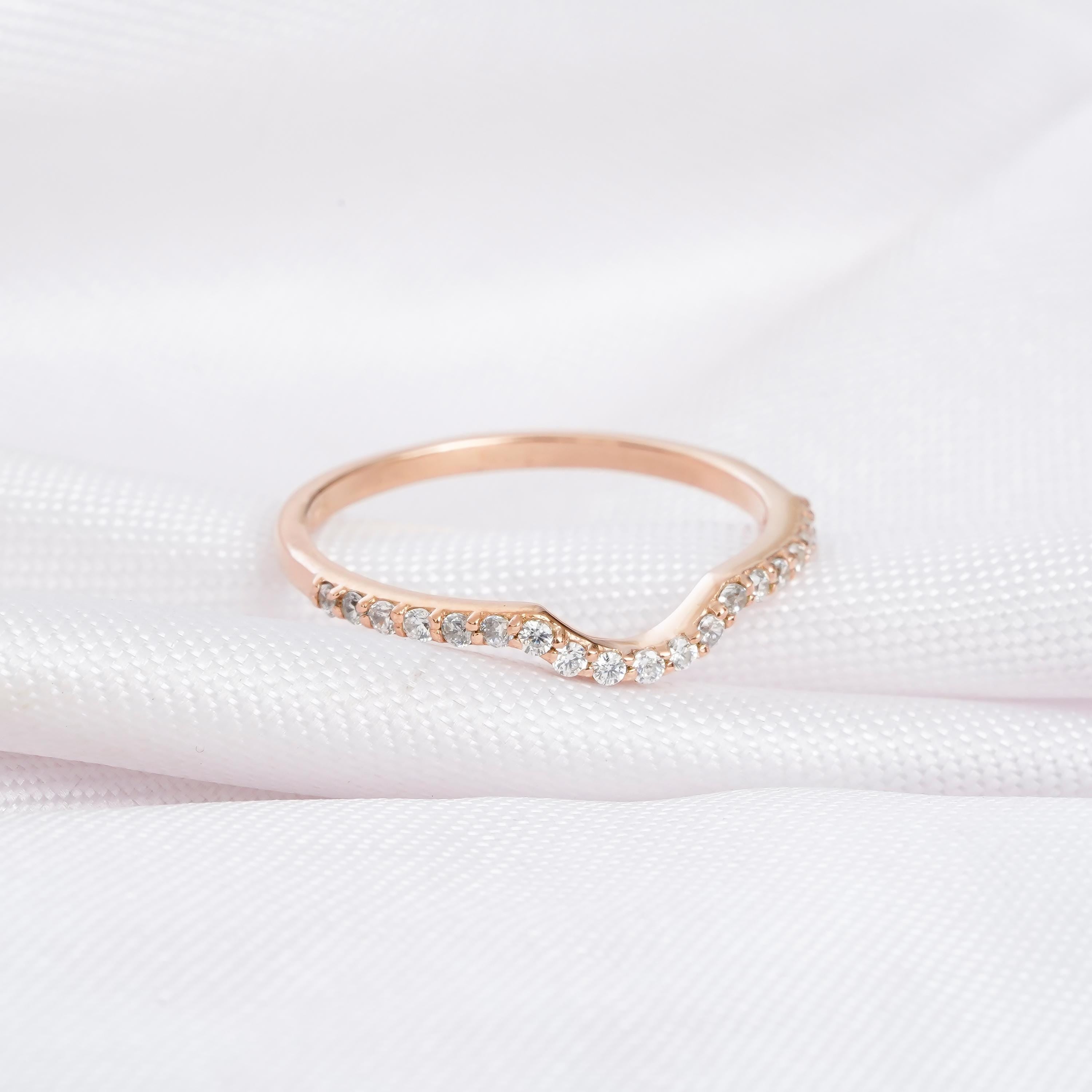 Moissanite Curved Wedding Band Stacking Band For Women 925 Sterling Silver Bridal Anniversary Gift Delicate Minimalist U Crown Dainty Band