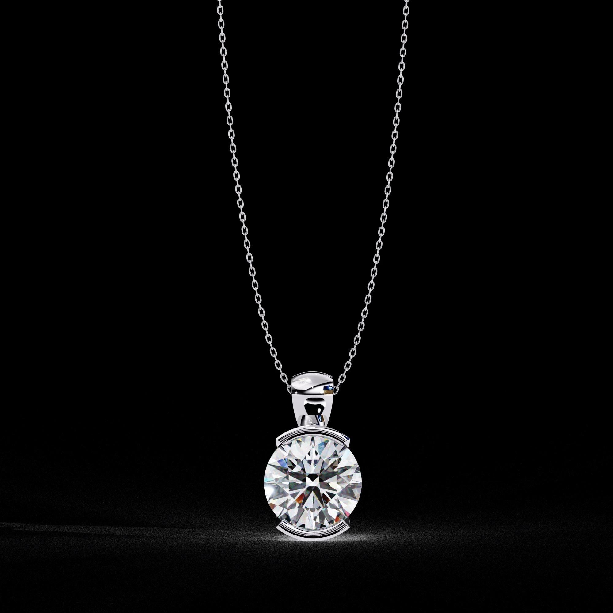 Solitaire Moissanite Pendant Necklace For Women 925 Sterling Silver SemiBezel 18" Link Chain Certified Moissanite Minimalist Dainty Necklace