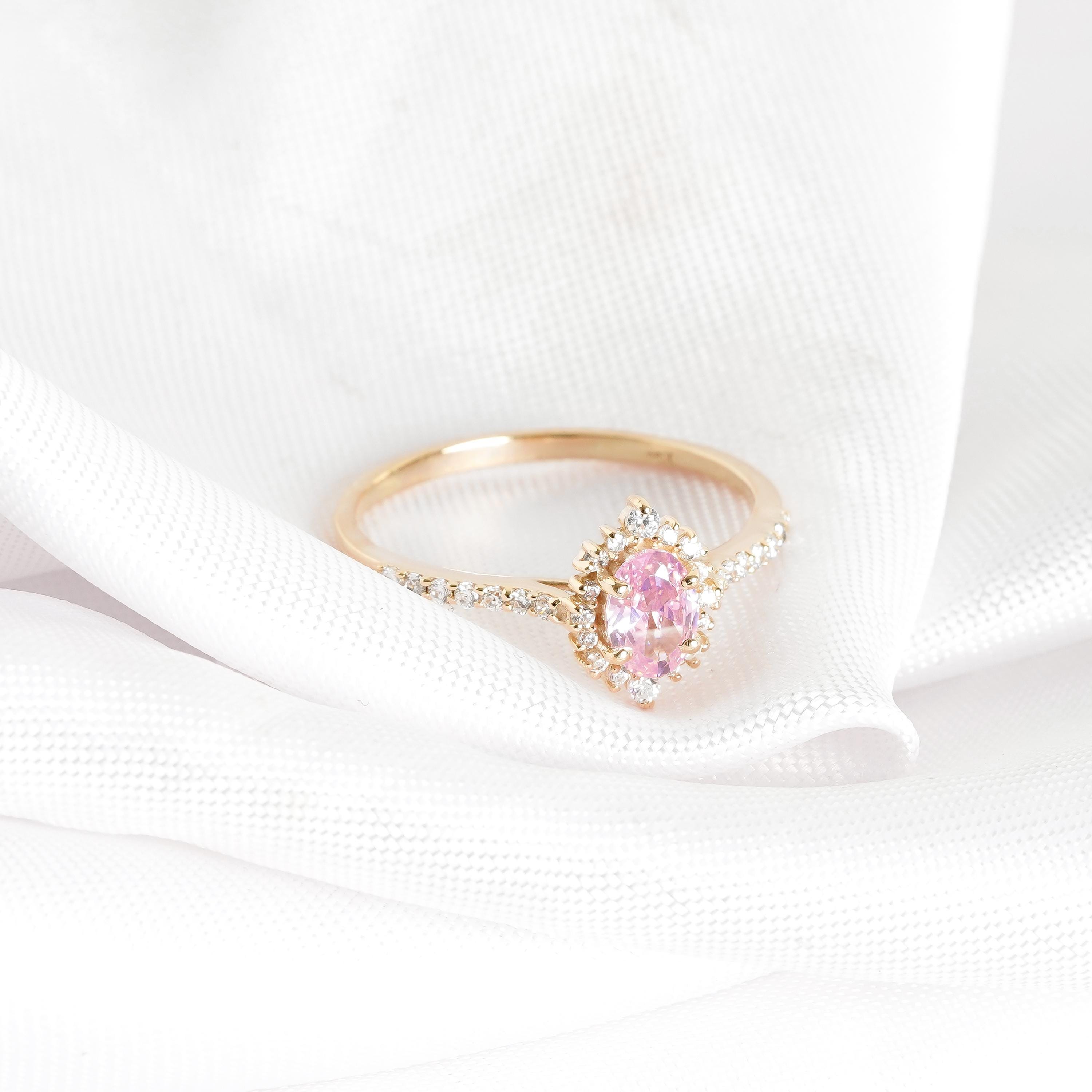 Oval Morganite Engagement Ring, Sterling Silver Halo, Proposal Ring