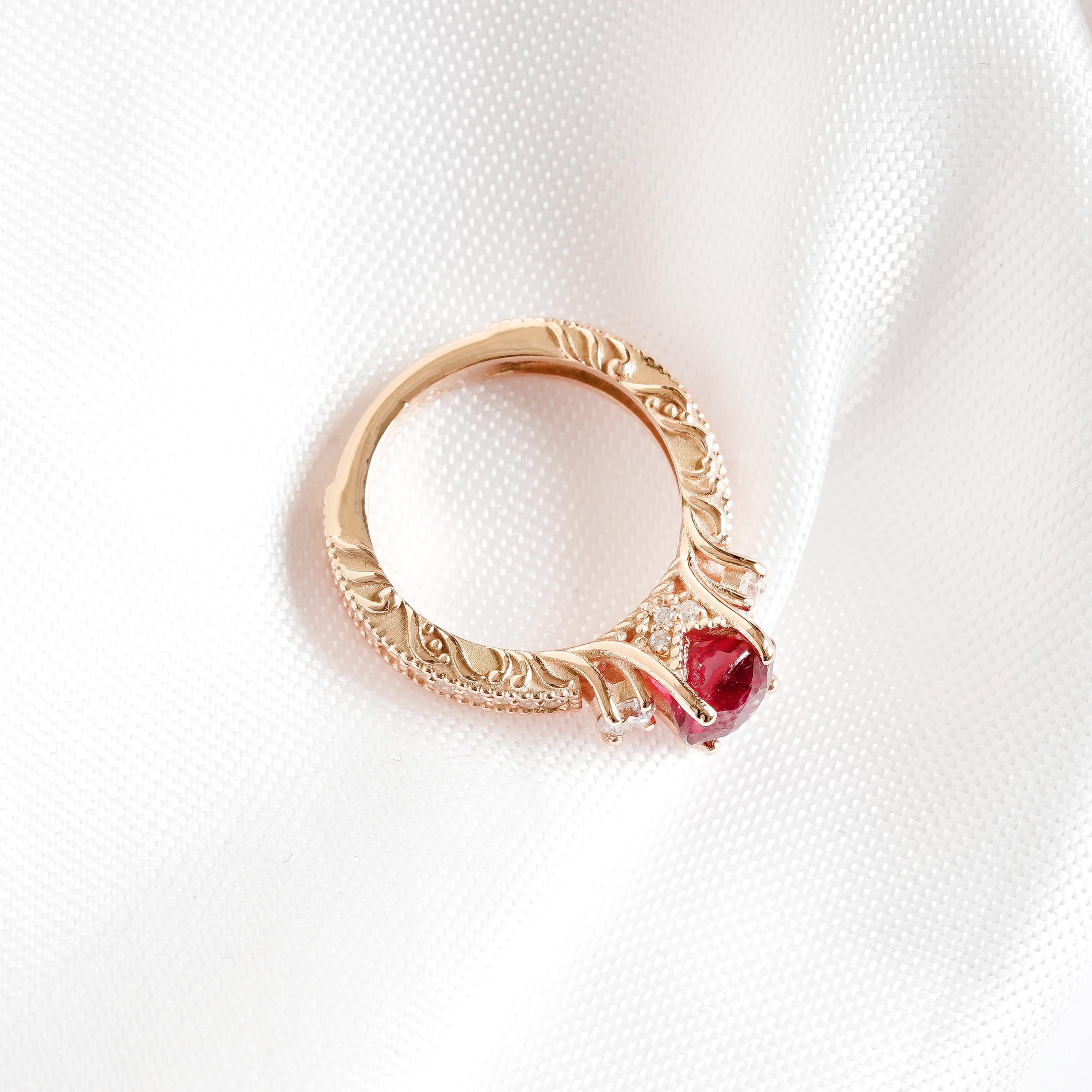 Lab Ruby Engagement Ring, Sterling Silver Halo Filigree Setting