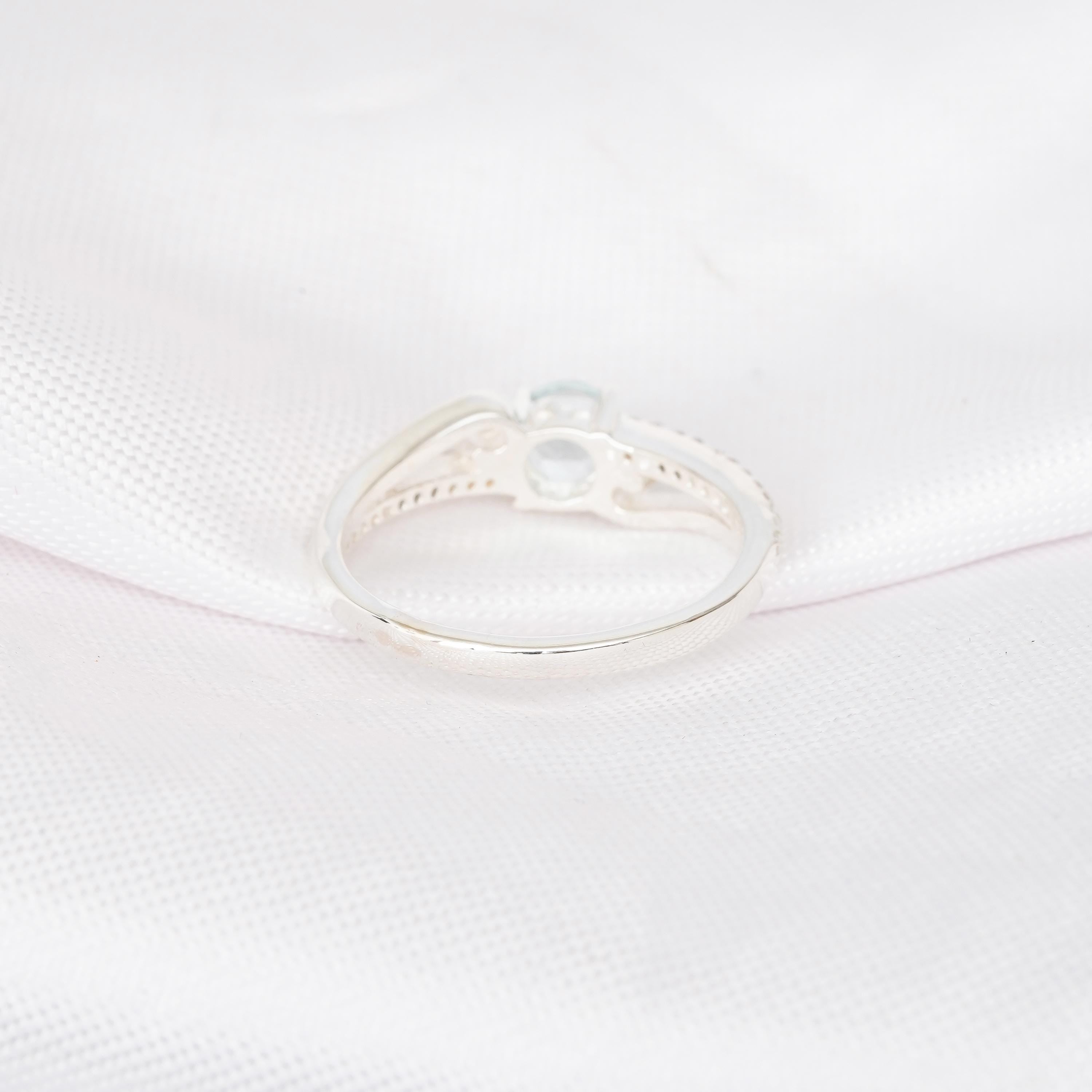 Aquamarine Engagement Ring, Sterling Silver Halo Infinity Band