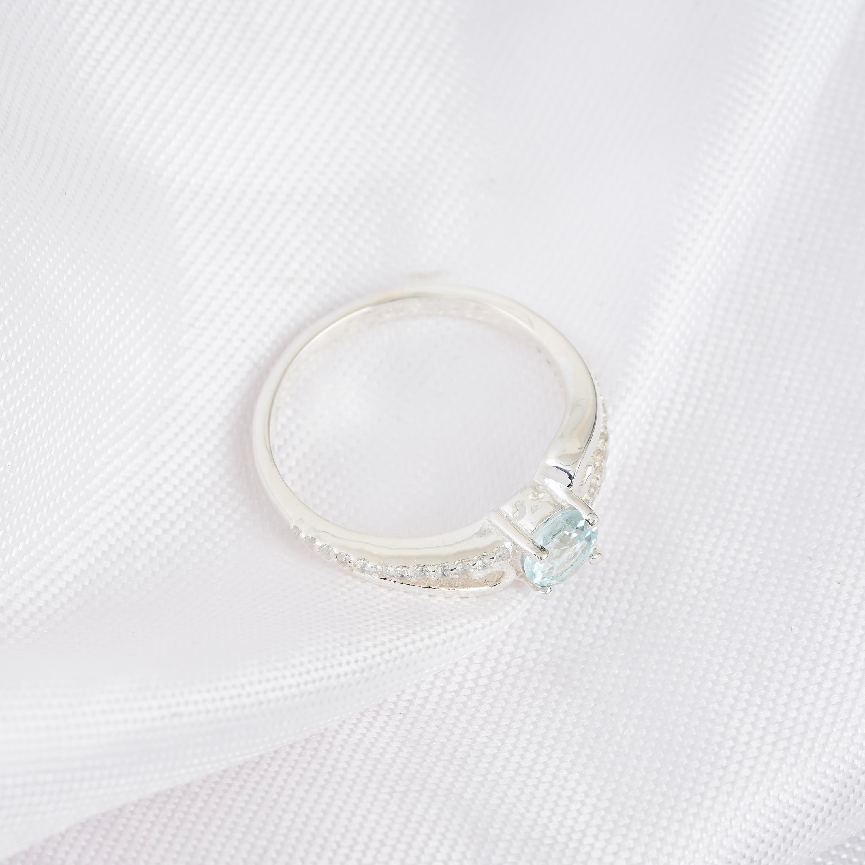 Aquamarine Engagement Ring, Sterling Silver Halo Infinity Band
