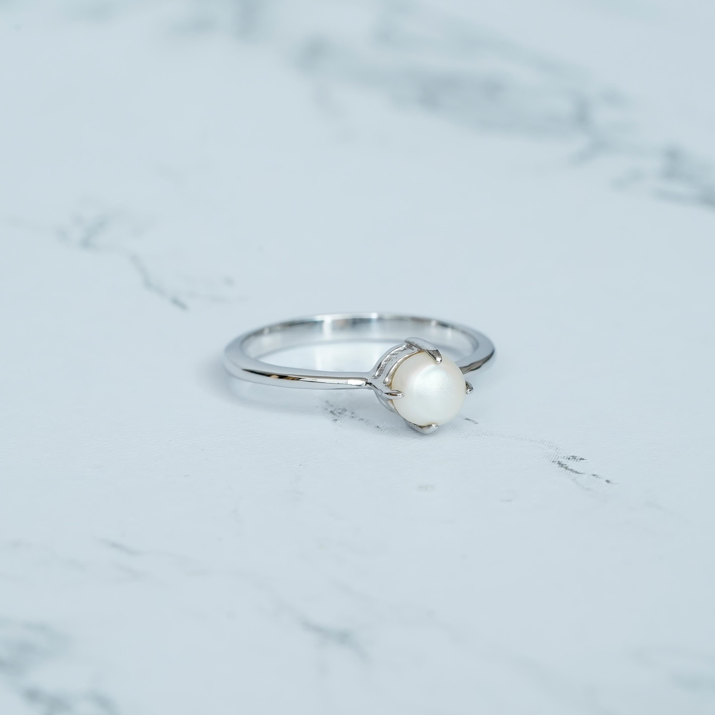 Pearl Engagement Ring, 925 Sterling Silver, Round Freshwater Pearl