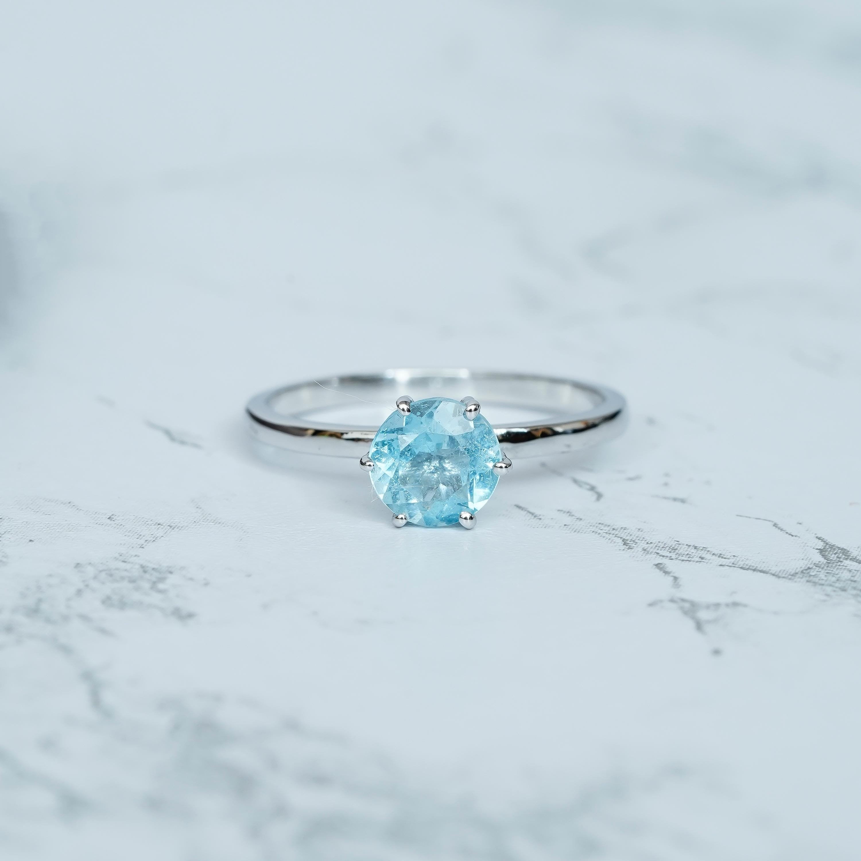 Blue Topaz Solitaire Ring, 925 Sterling Silver, Round Cut