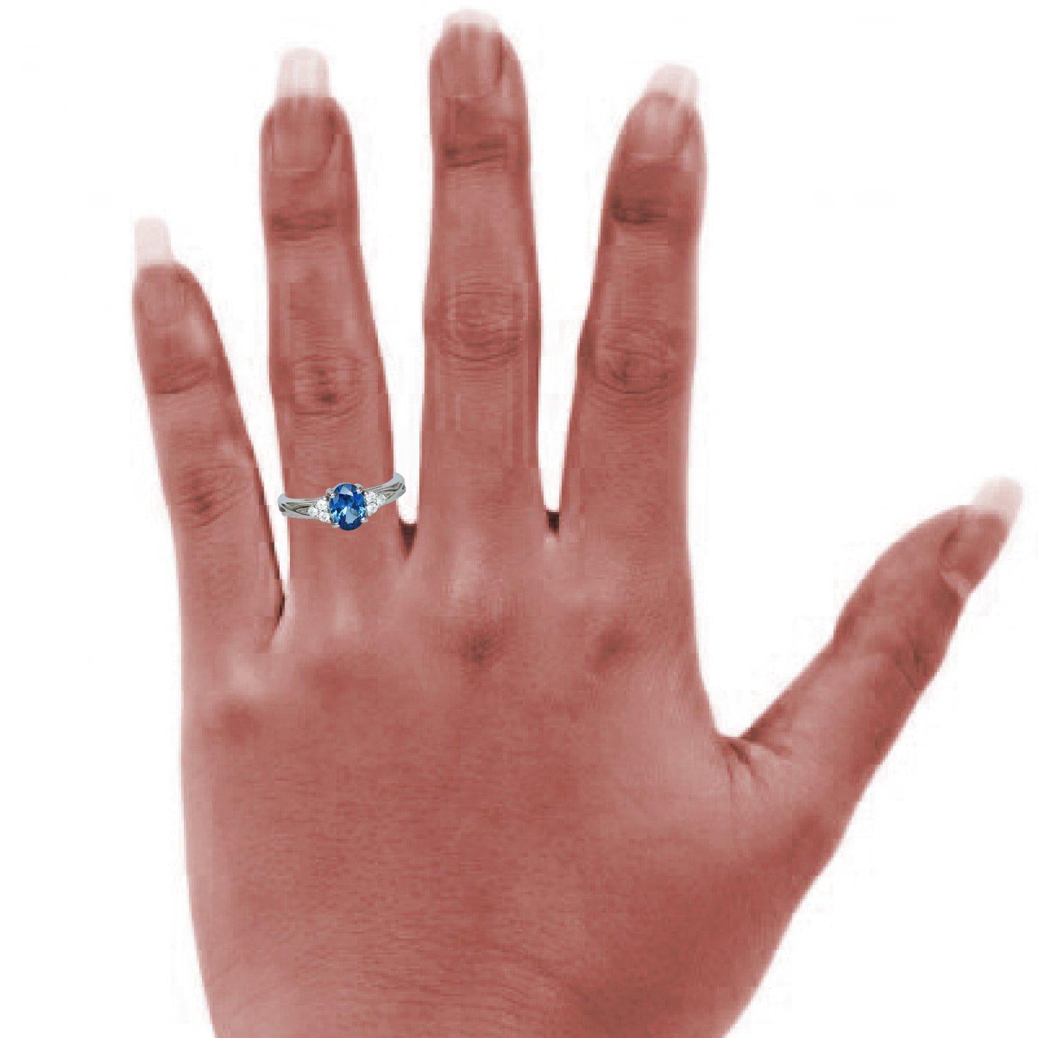 Blue Sapphire Engagement Ring, 925 Sterling Silver Infinity Band